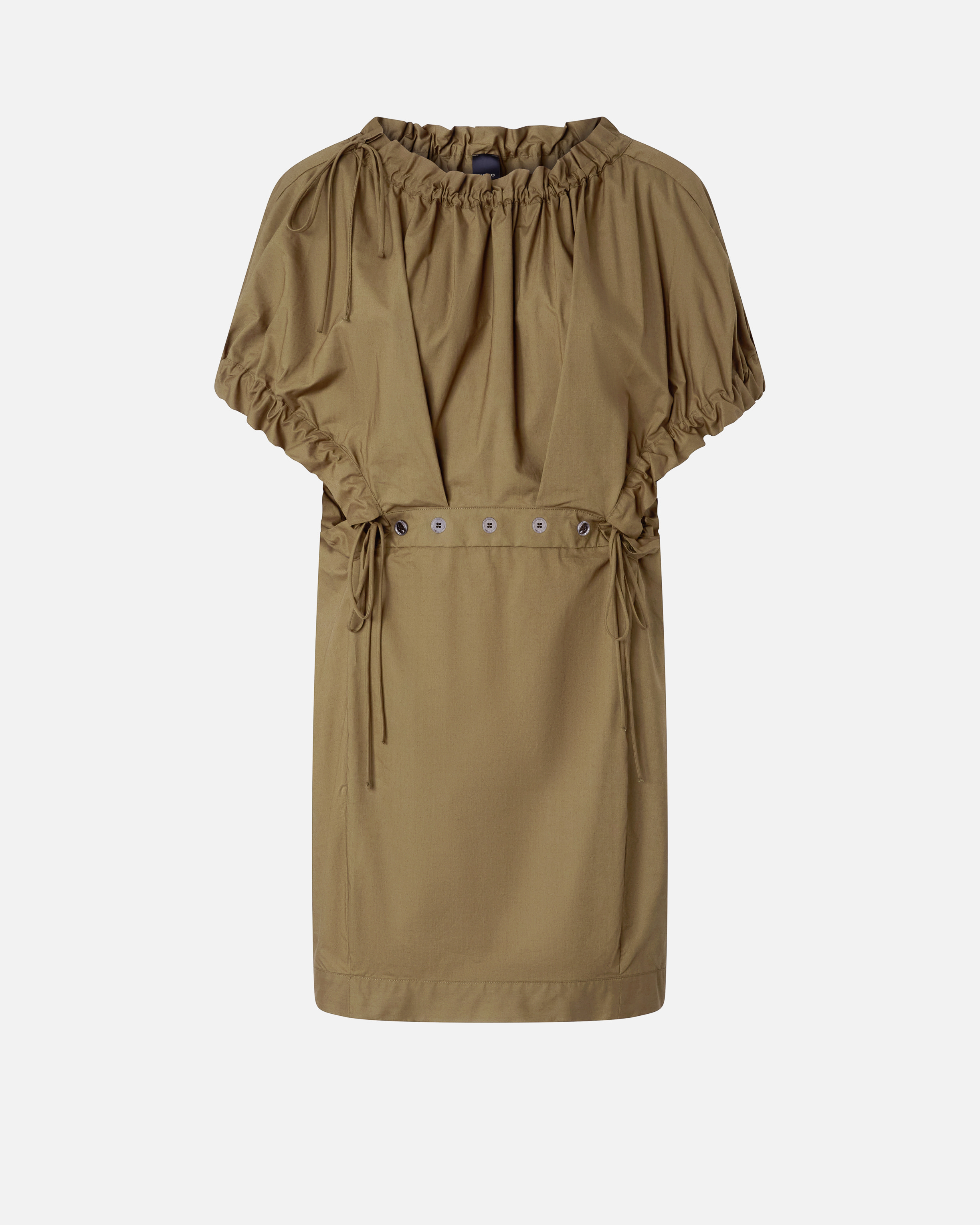 Pinko, Robe courte froncée en popeline avec boutons, Olive militaire, XXS