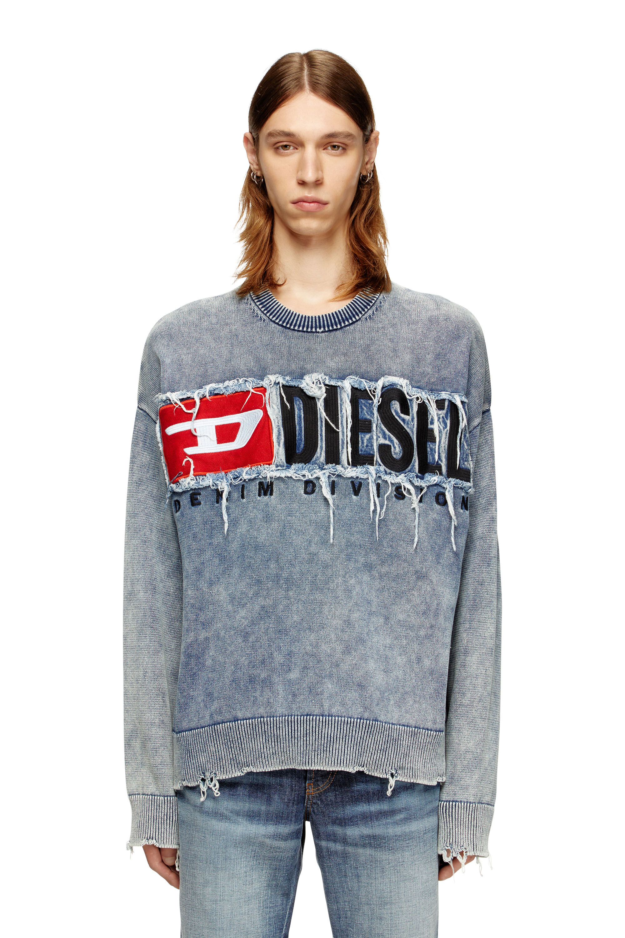 Diesel - Cotton jumper with denim logo patch - Knitwear - Man - To Be Defined