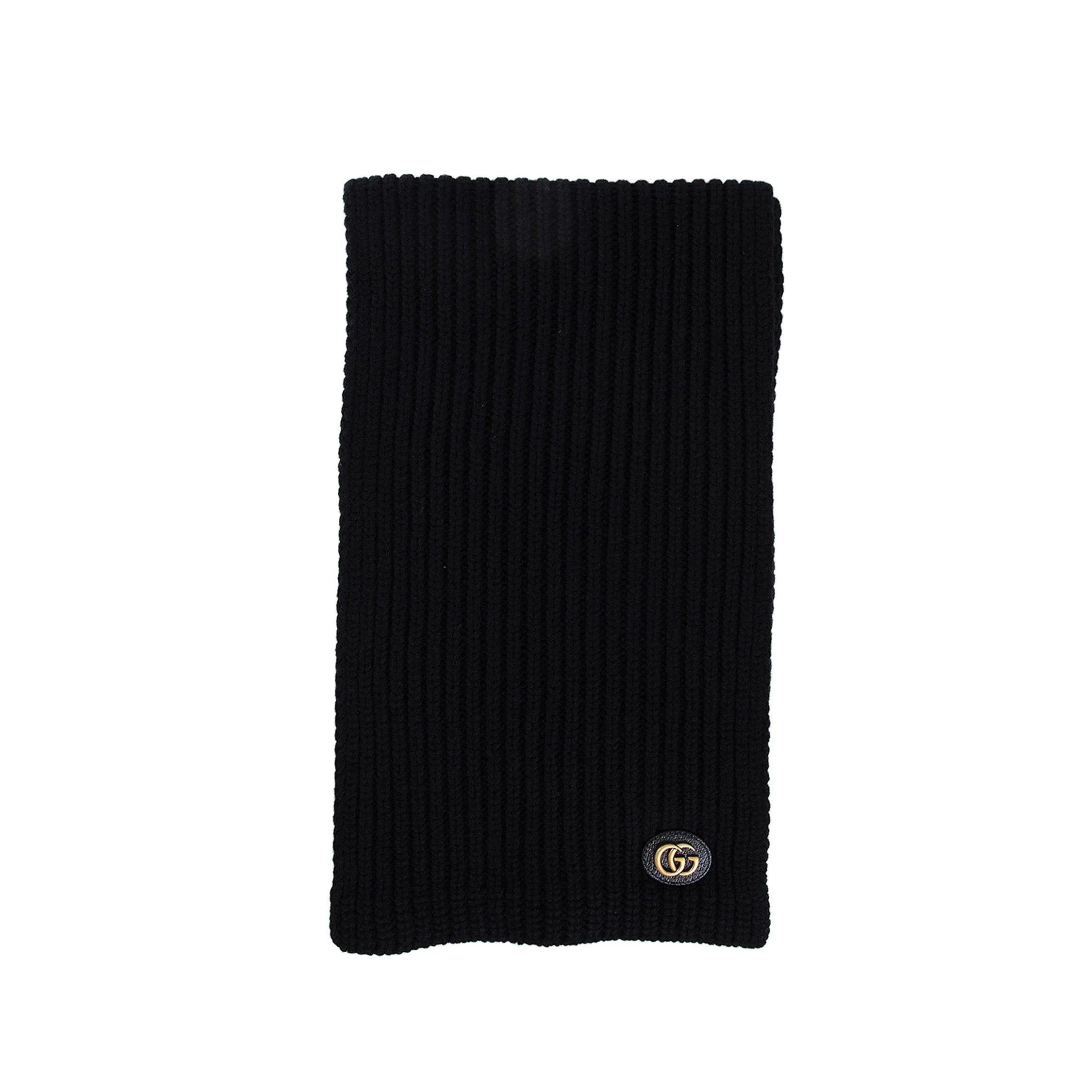Knit wool scarf with logo patch