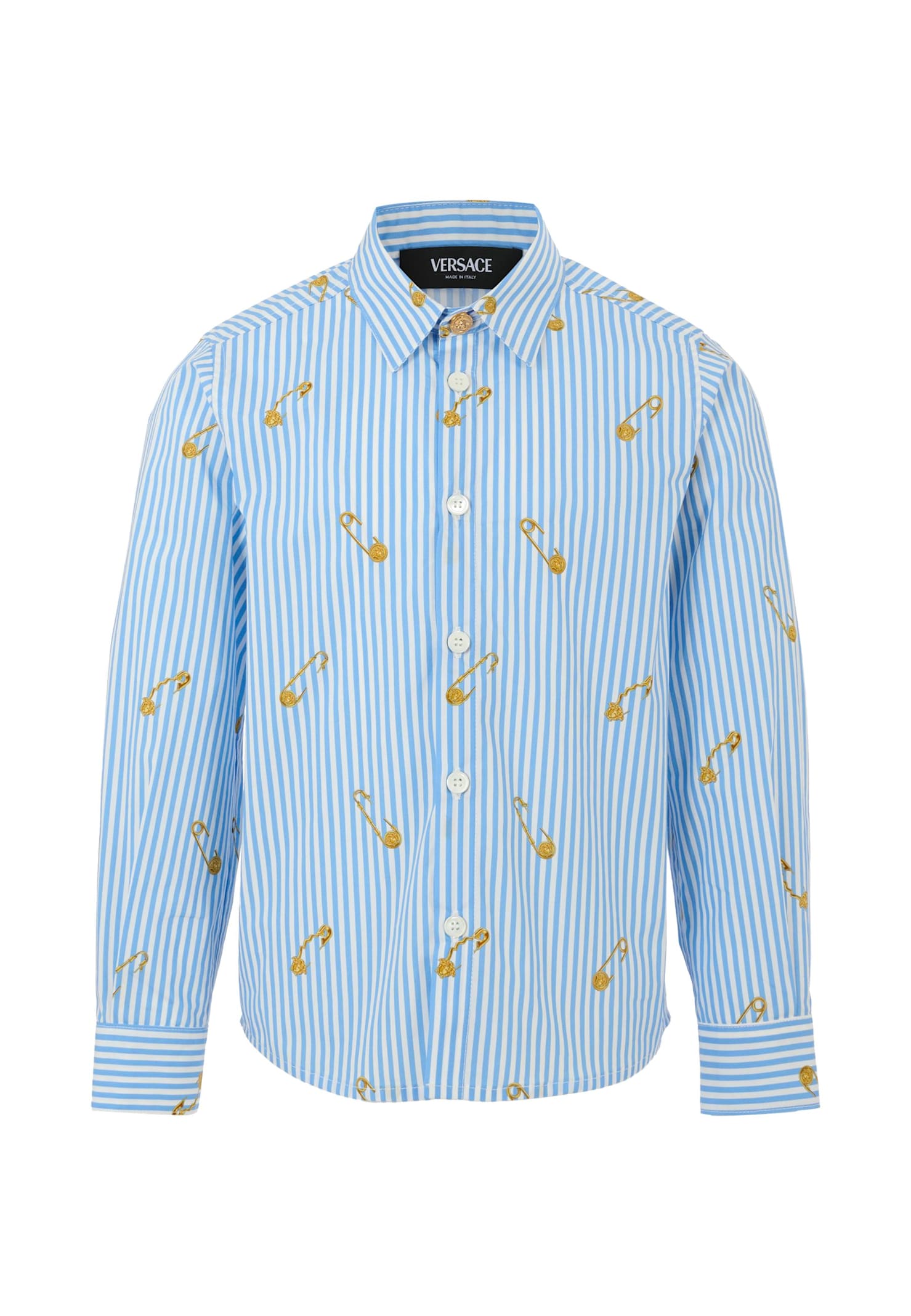 Versace Light Blue Shirt For Boy With Safety Pins