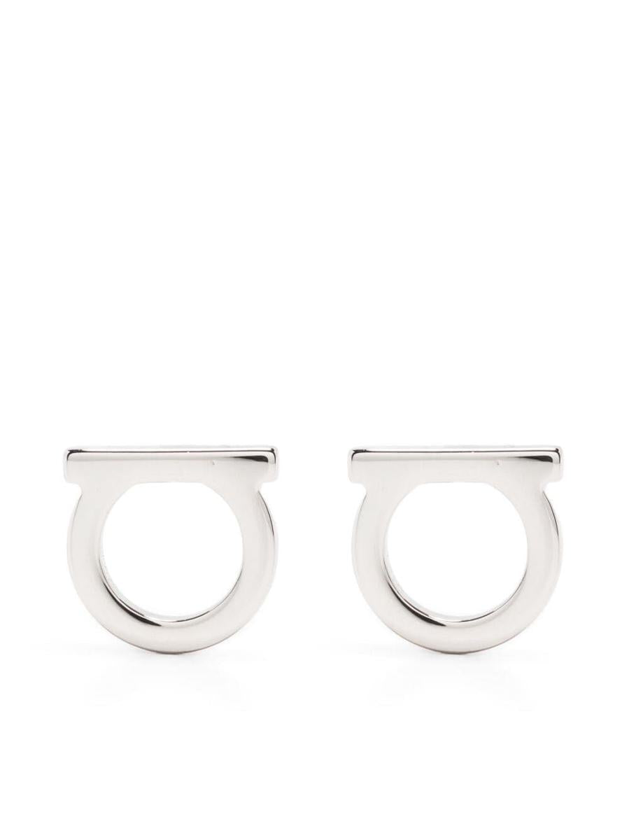 Salvatore Ferragamo Gancini Stud Earrings With Glossy Gold Finish 12D Accessories