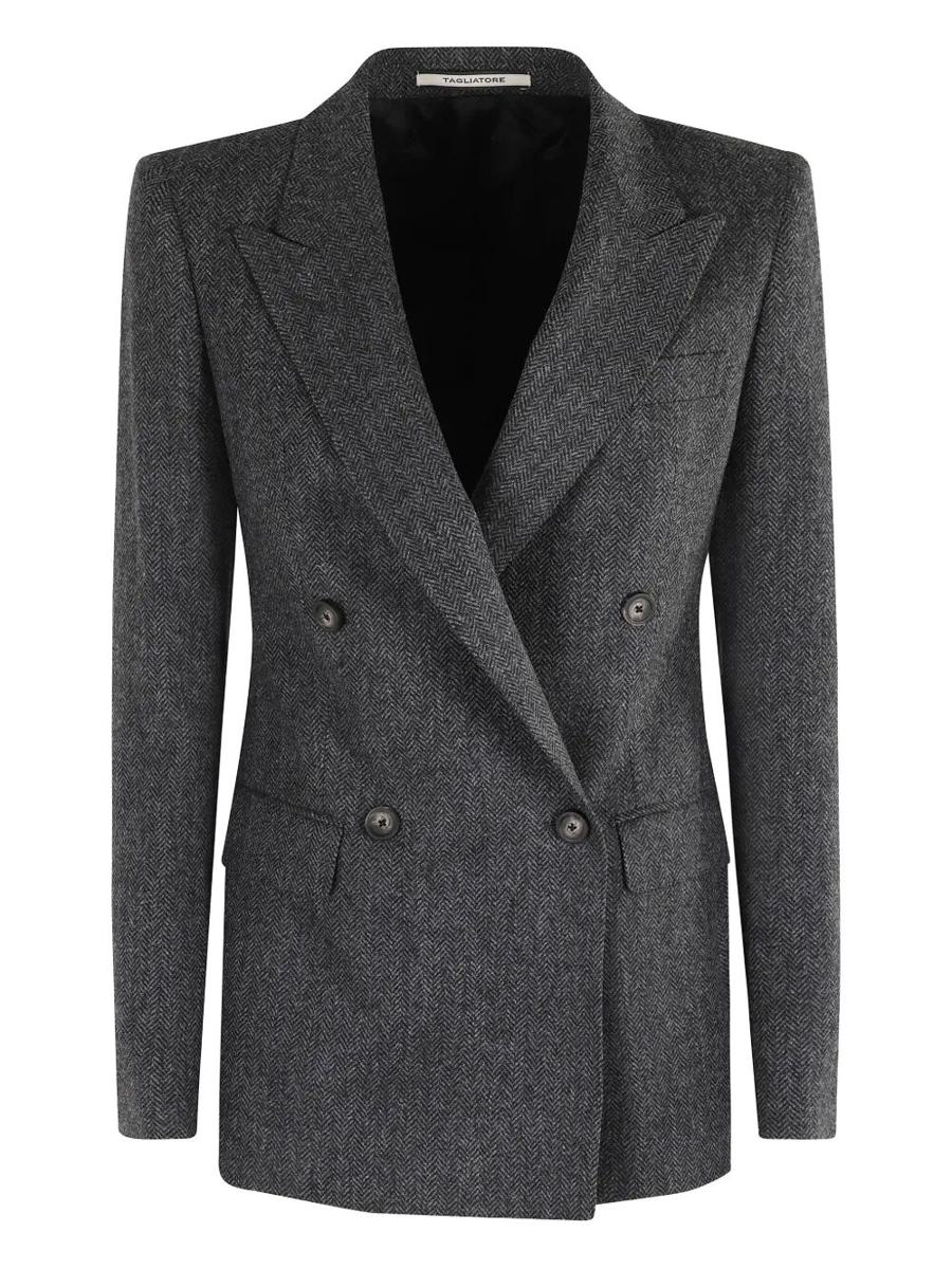 Tagliatore Double-Breasted Wool Herringbone Blazer Clothing