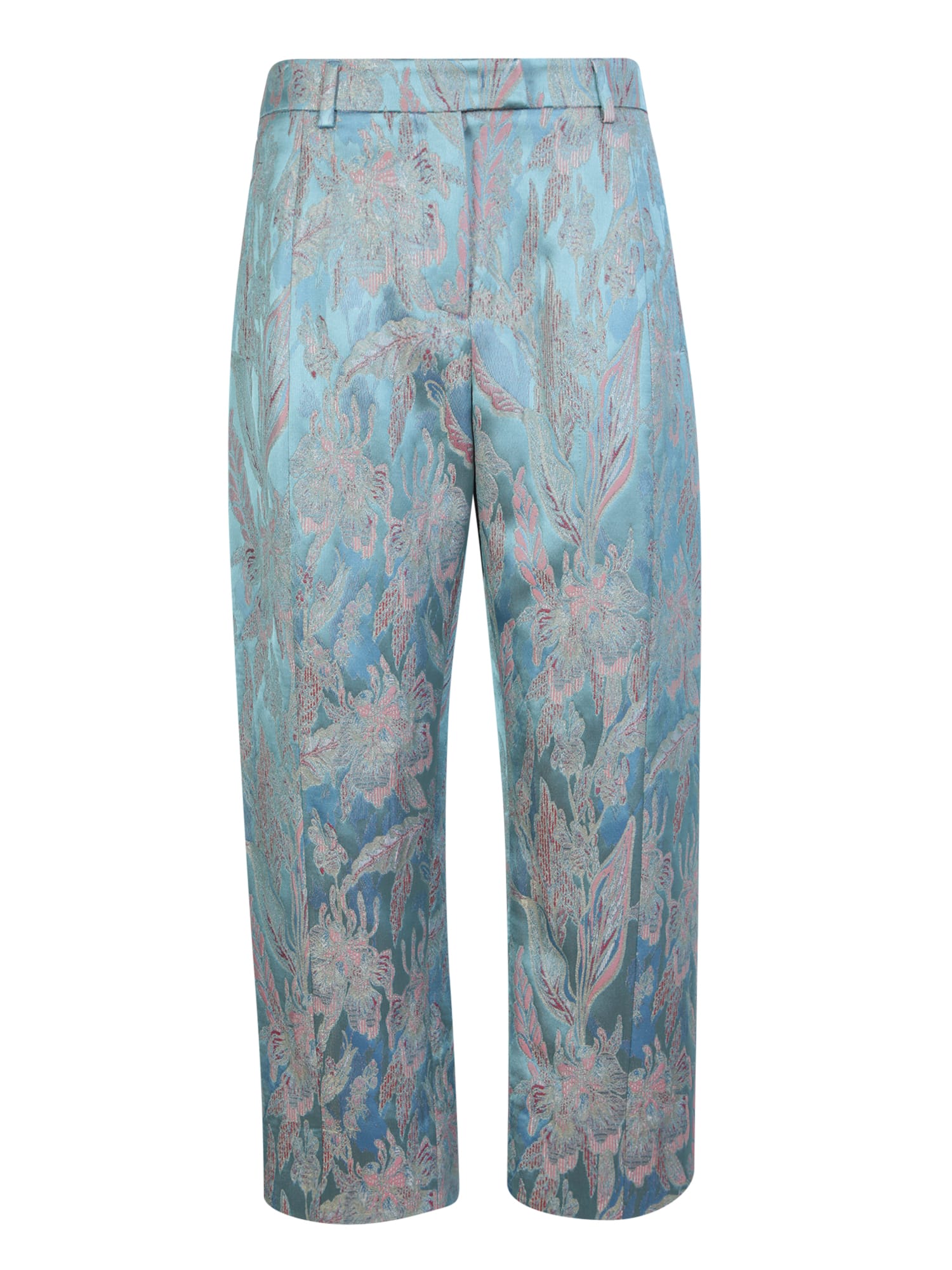 Alberto Biani Light Blue Floral-jacquard Trousers