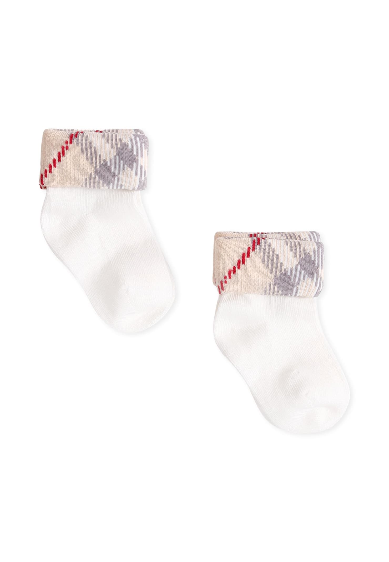 Burberry Ivory Socks Set For Babykids With Vintage Check