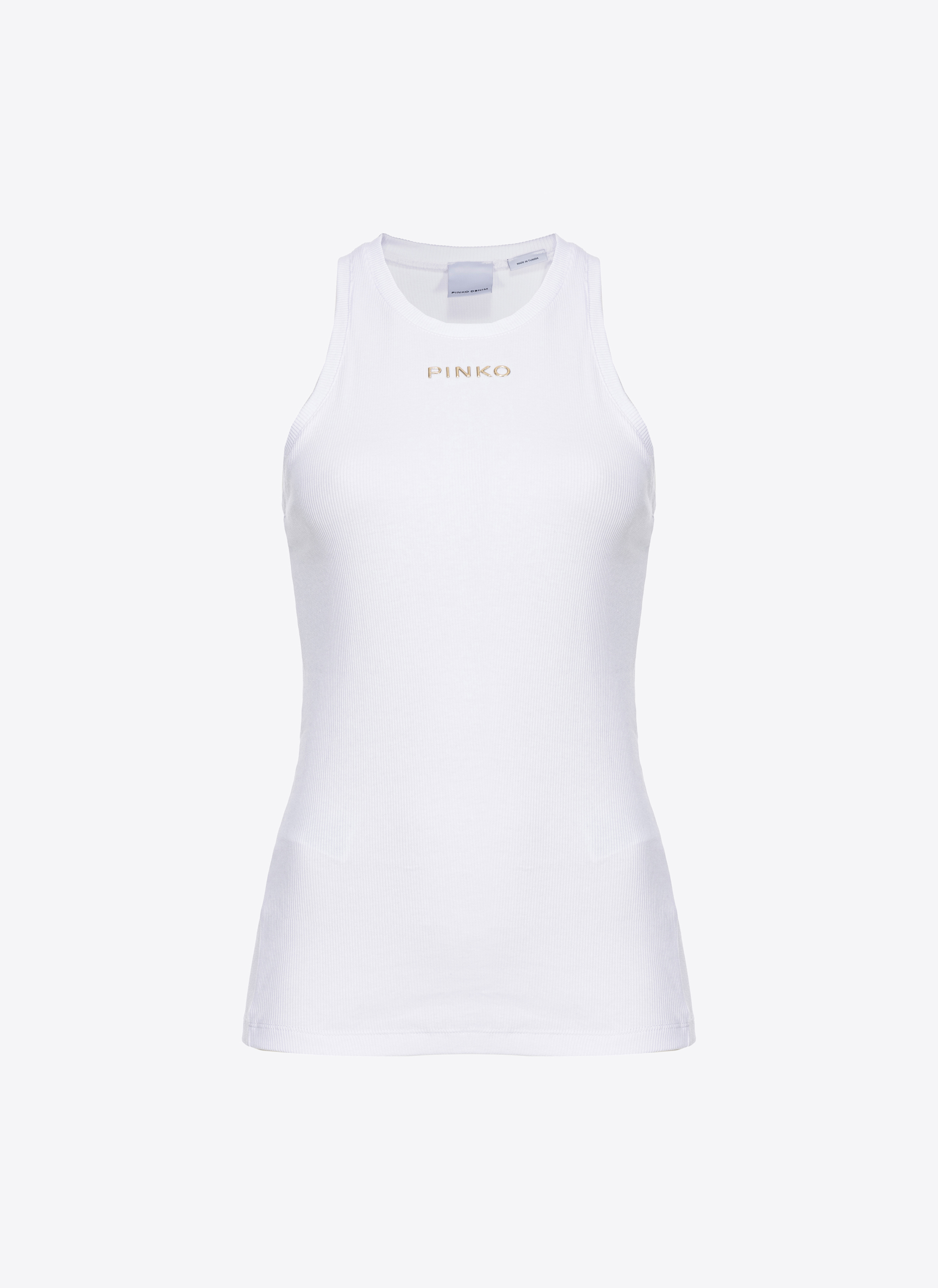 Pinko, Top côtelé à logo, Blanc brill., M