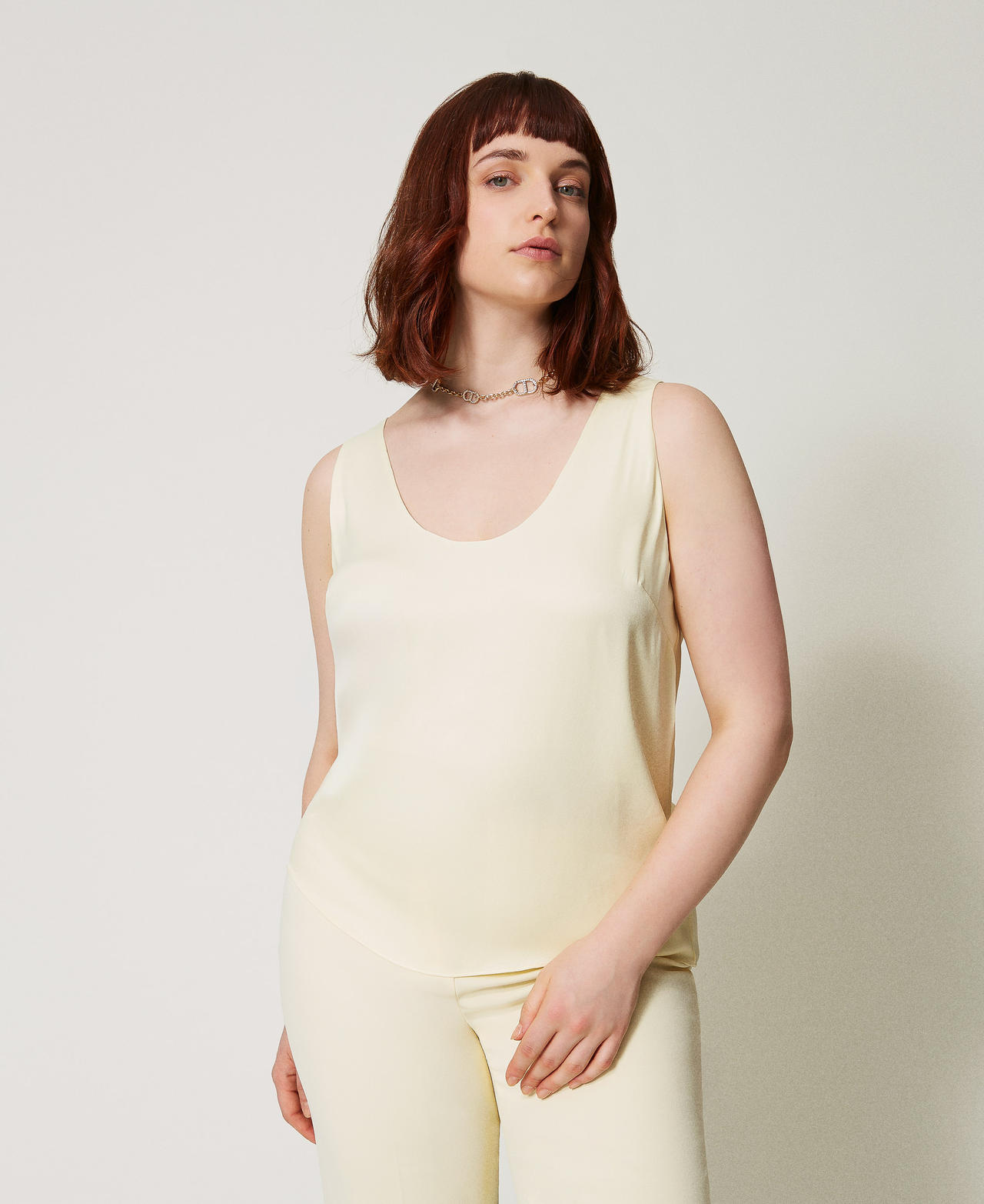 Twinset Tops - Top en satin brillant, Vanille, Taille: 44
