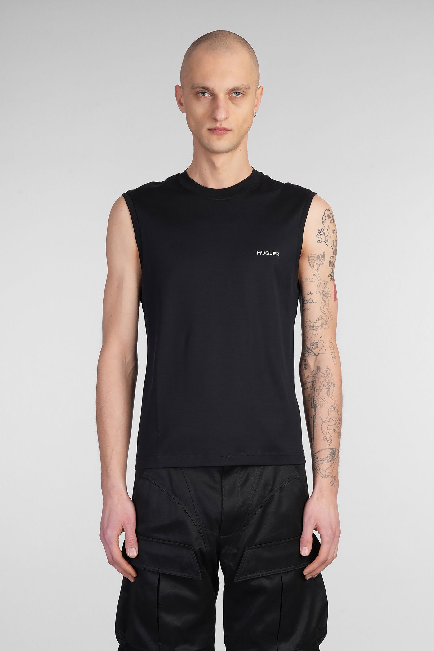 Mugler Tank Top In Black Cotton