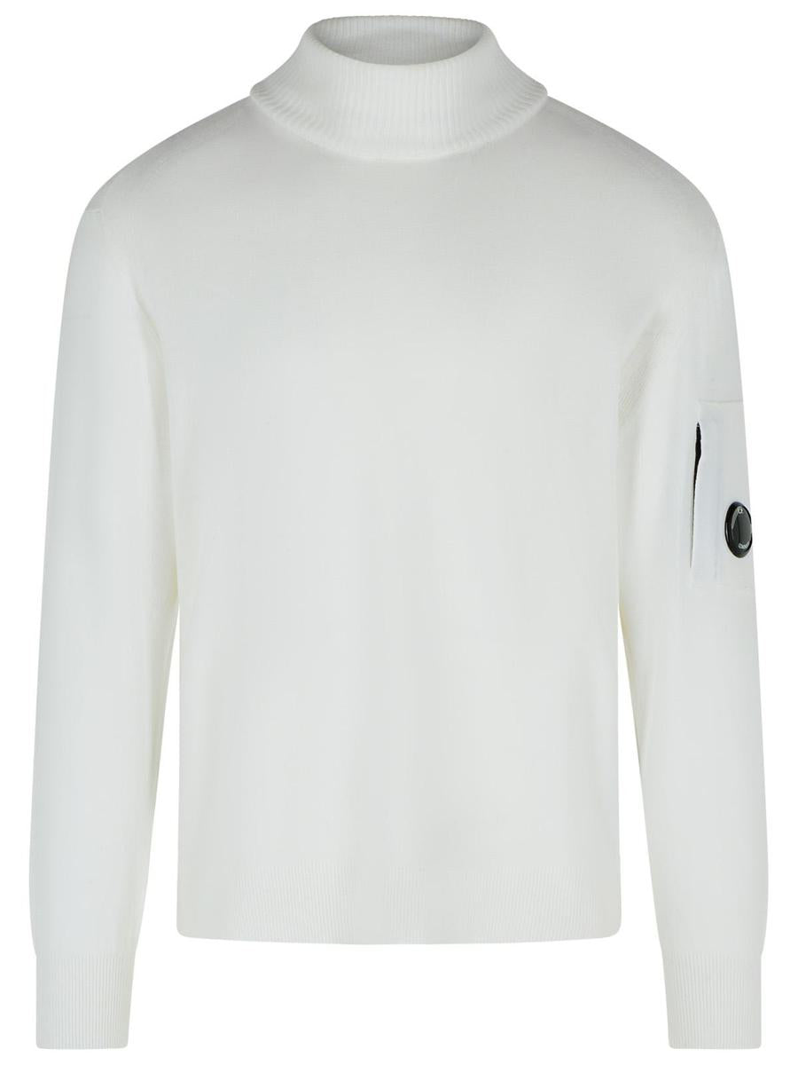 C. P. Company 'Lens' Turtleneck Sweater In White Virgin Wool Blend
