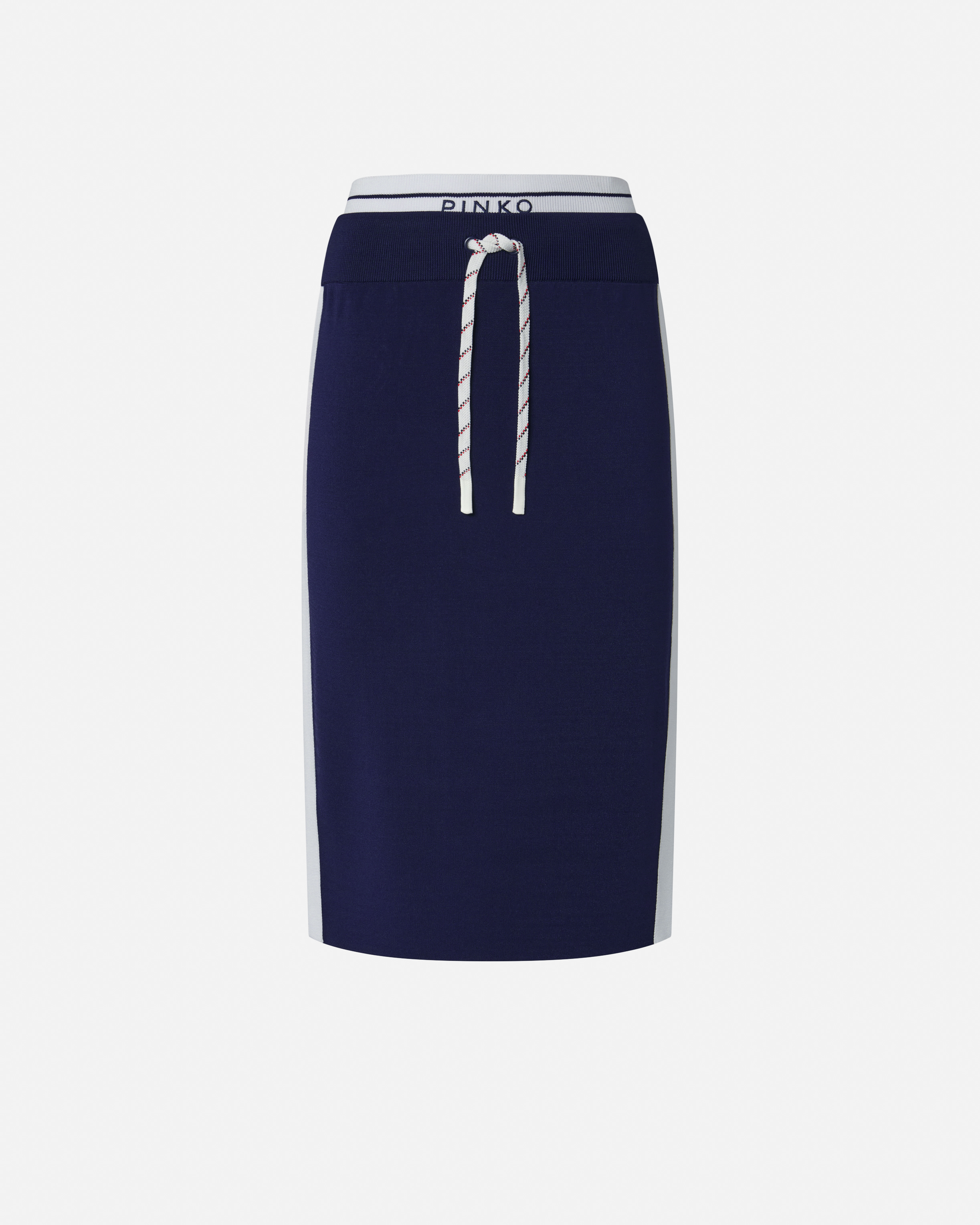 Pinko, Jupe crayon en molleton avec bande latérale, Bleu/blanc, XXS