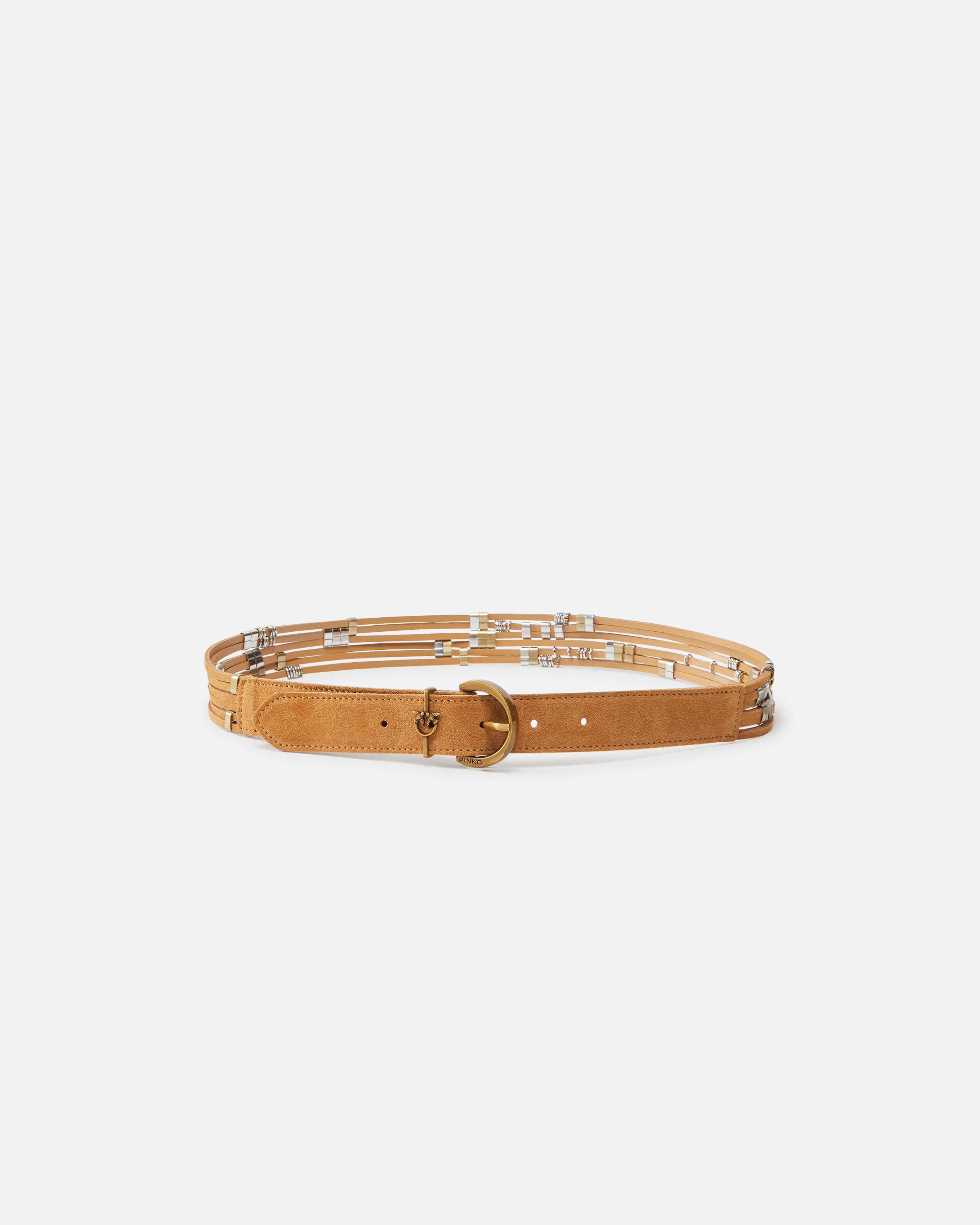 Pinko, Ceinture en daim de 3 cm à passants, Nougat-mix gal. gold-nikel, XS