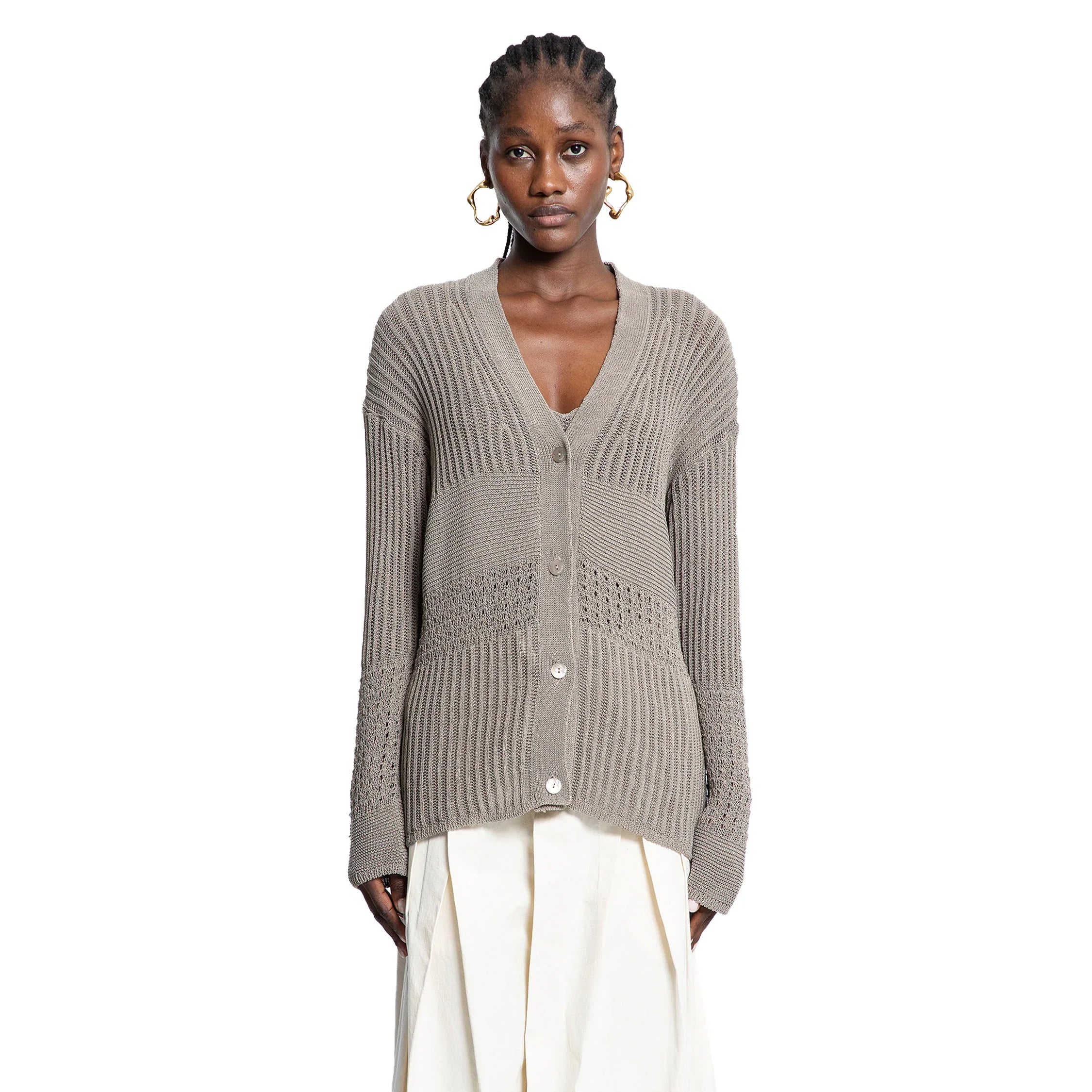 Cotton Blend Crochet Knit Cardigan