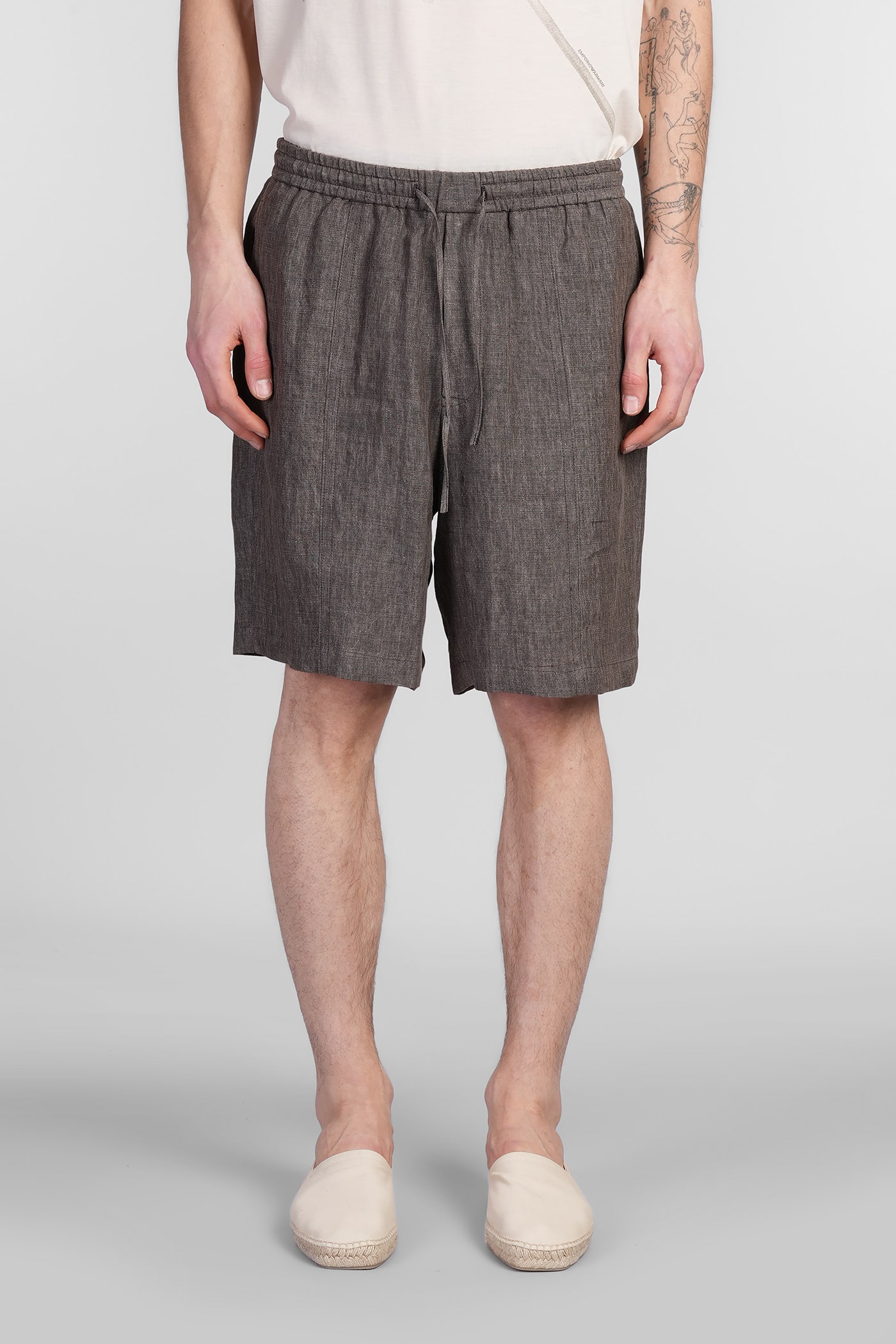 Emporio Armani Shorts In Brown Linen