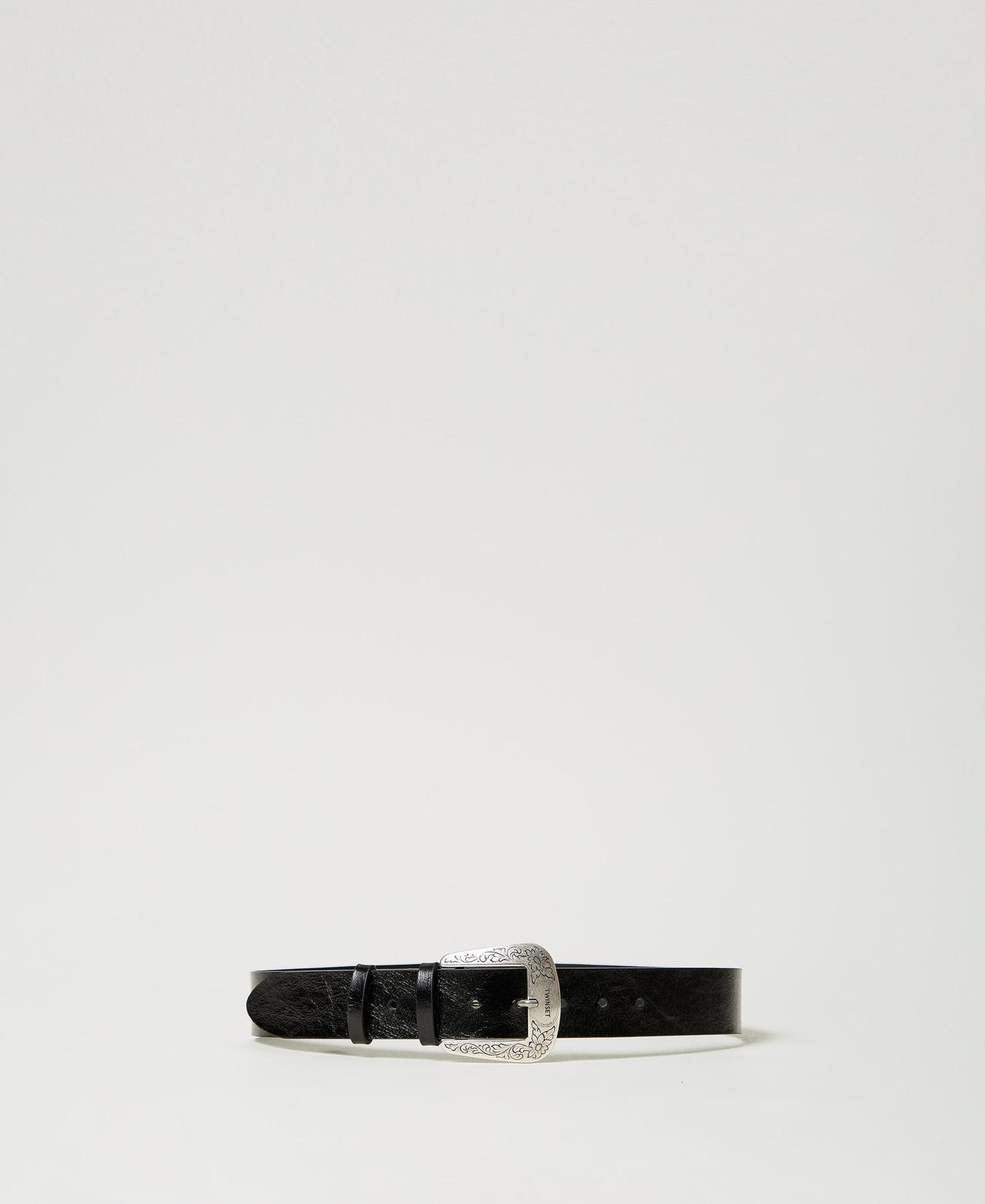 Twinset Accessoires - Ceinture en cuir craquelé avec boucle texane, Noir, Taille: L