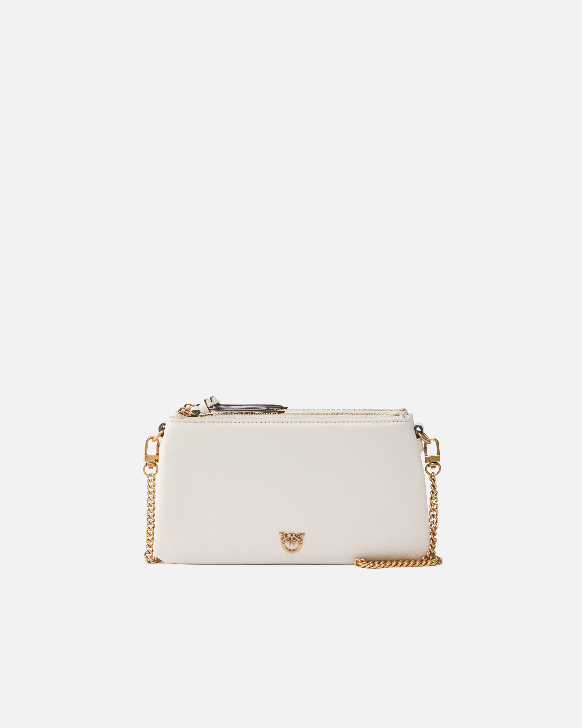 Pinko, Small leather shoulder bag with Love Birds logo, Blanc+blanc-or antique, U