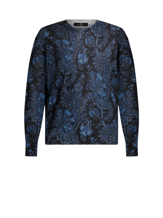 Etro, Pull Paisley En Soie Et Cachemire, Homme, Bleu Marine, Taille 3XL