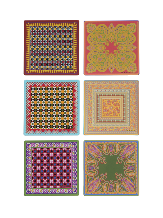 Etro, Ensemble De Six Dessous De Verre Avec Divers Motifs, Vert
