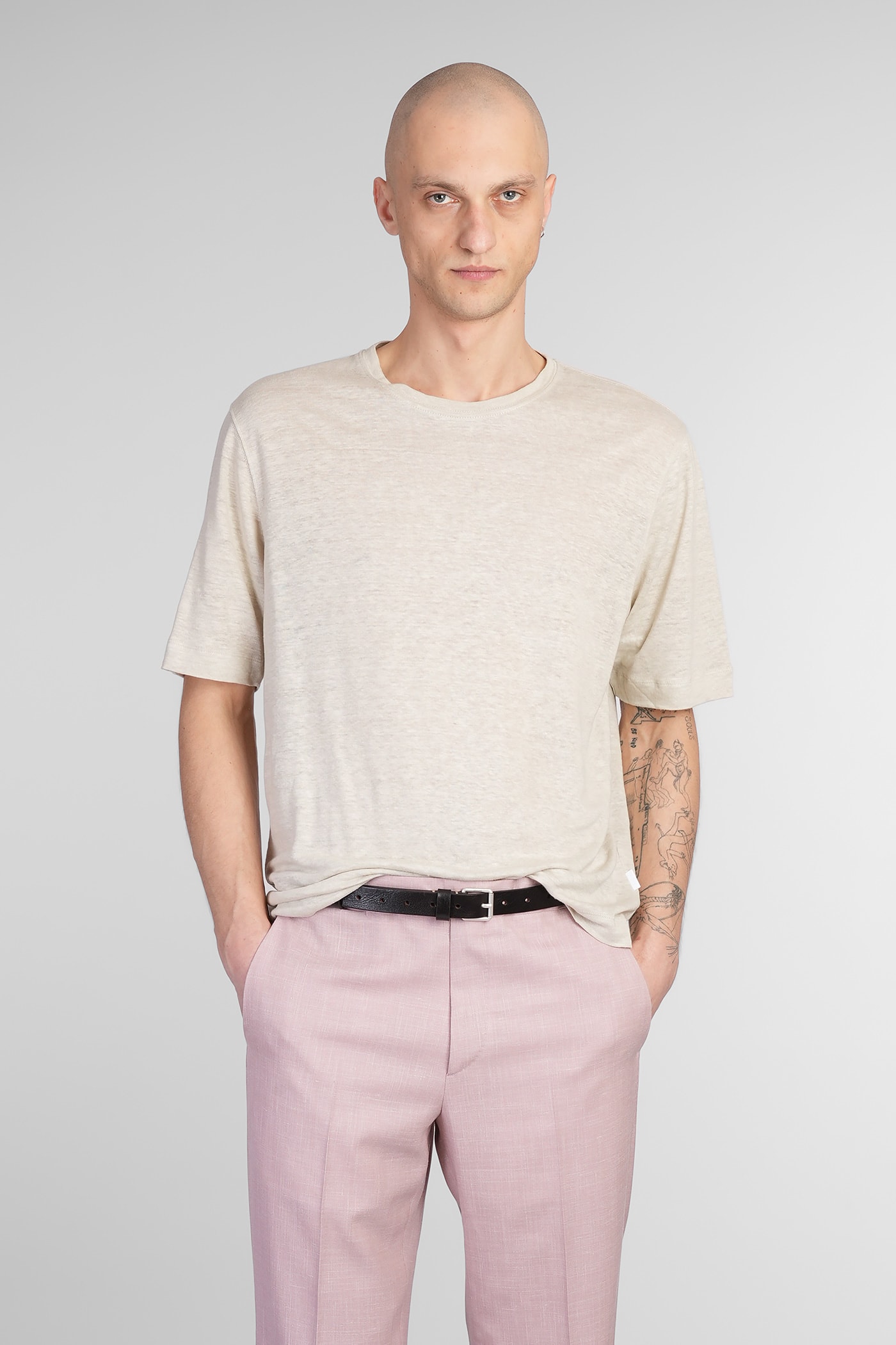 Lardini T-shirt In Taupe Linen
