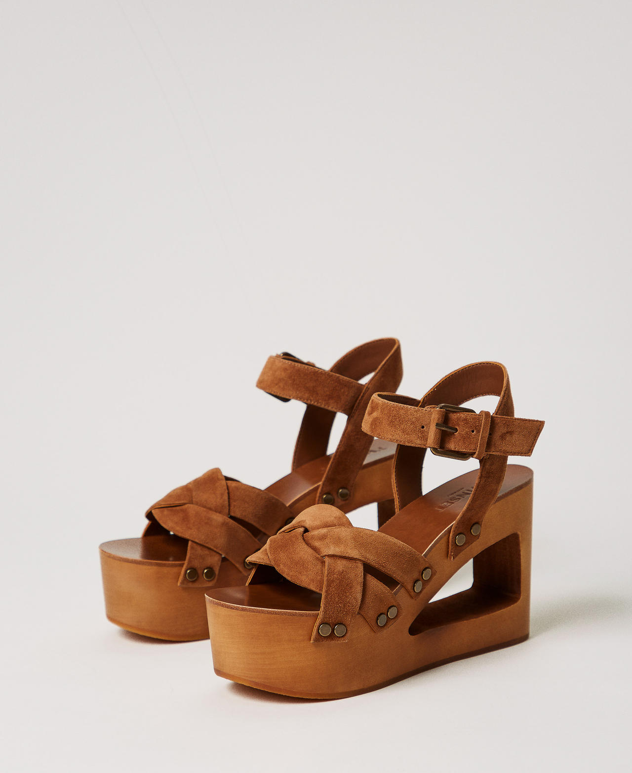 Twinset Chaussures - Sandales sabots en cuir velours, Vison, Taille: 37