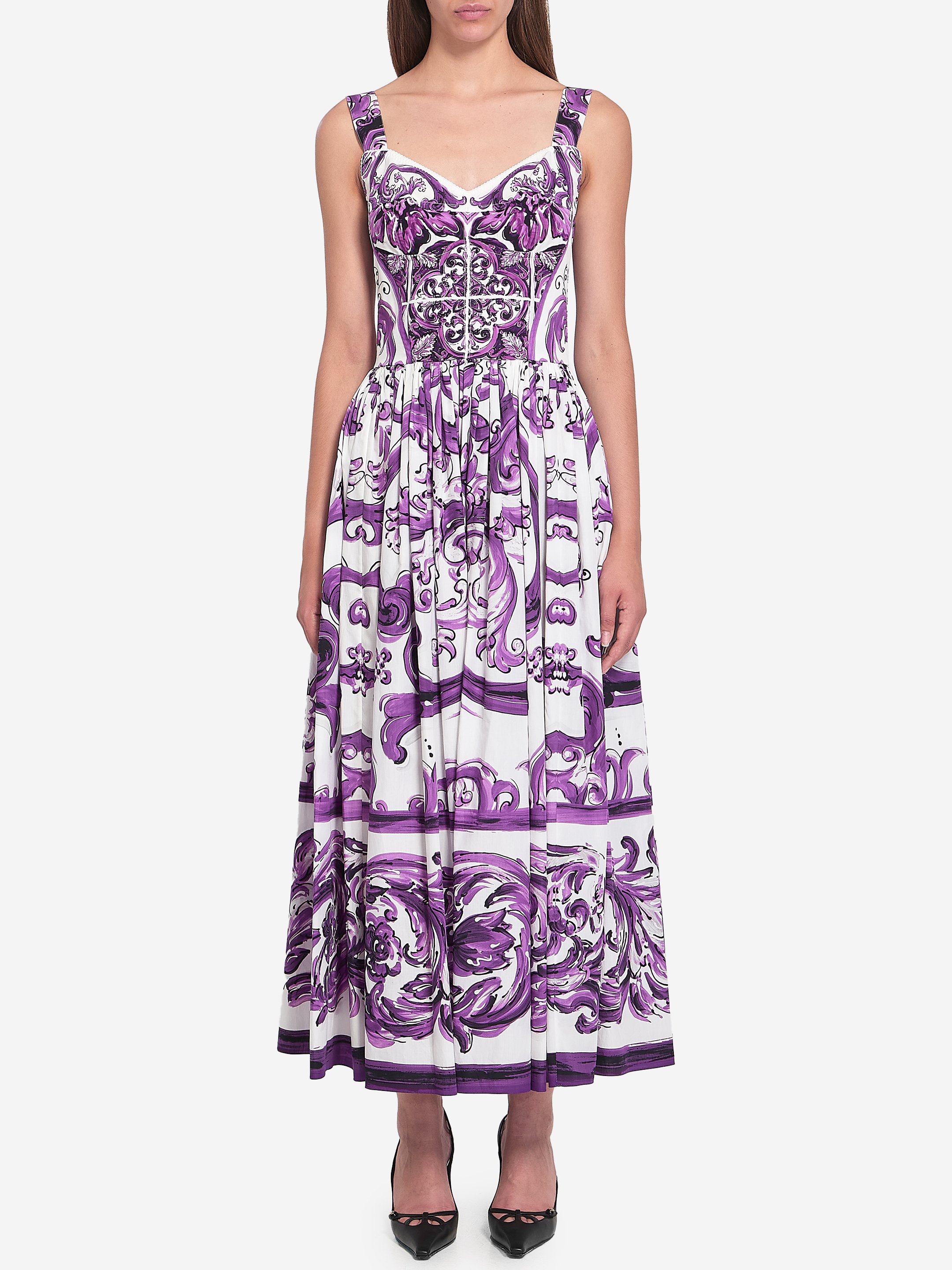 Long dress with Maiolica print