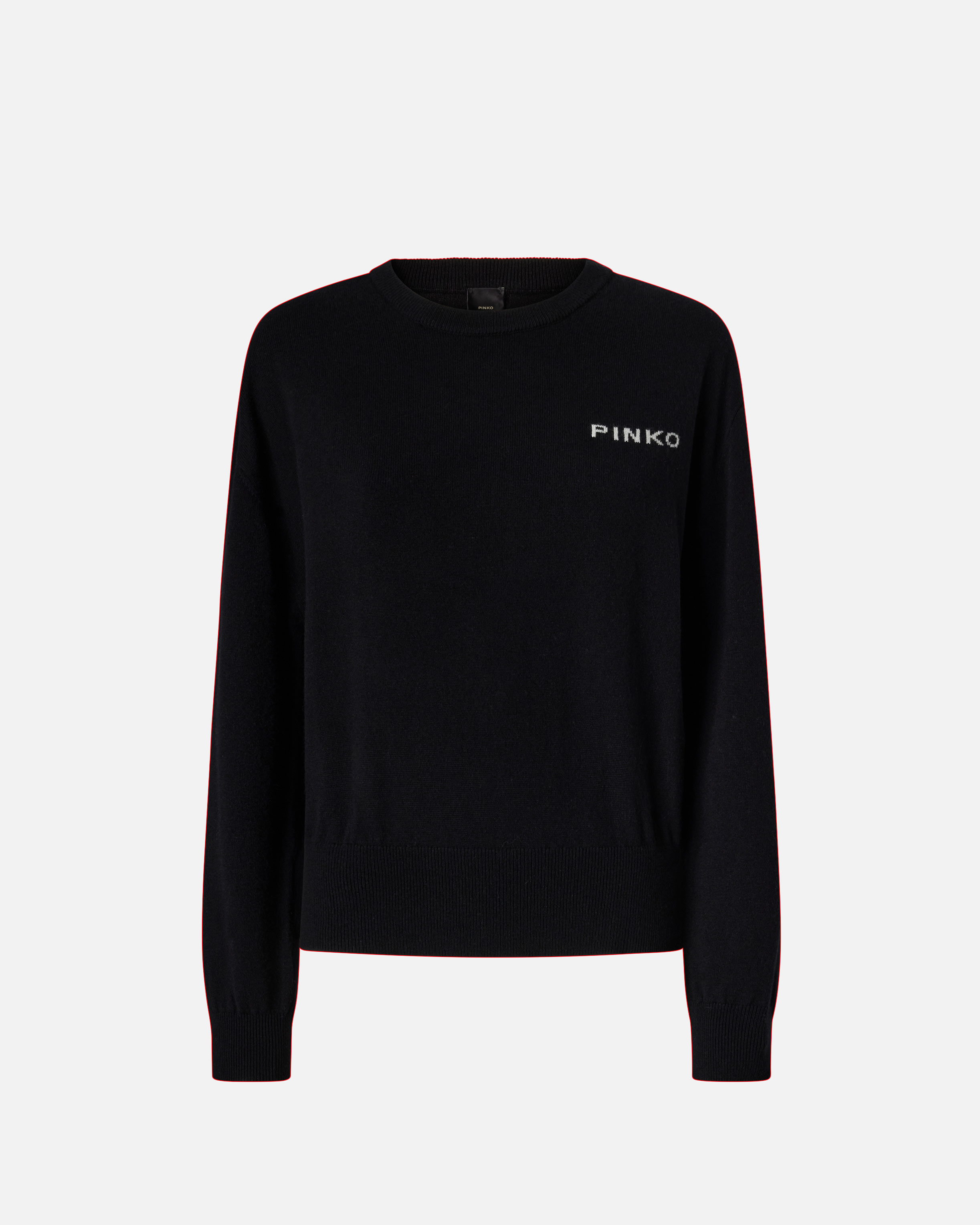 Pinko, Sweater with Love Birds maxi-logo, Noir/blanc, XS