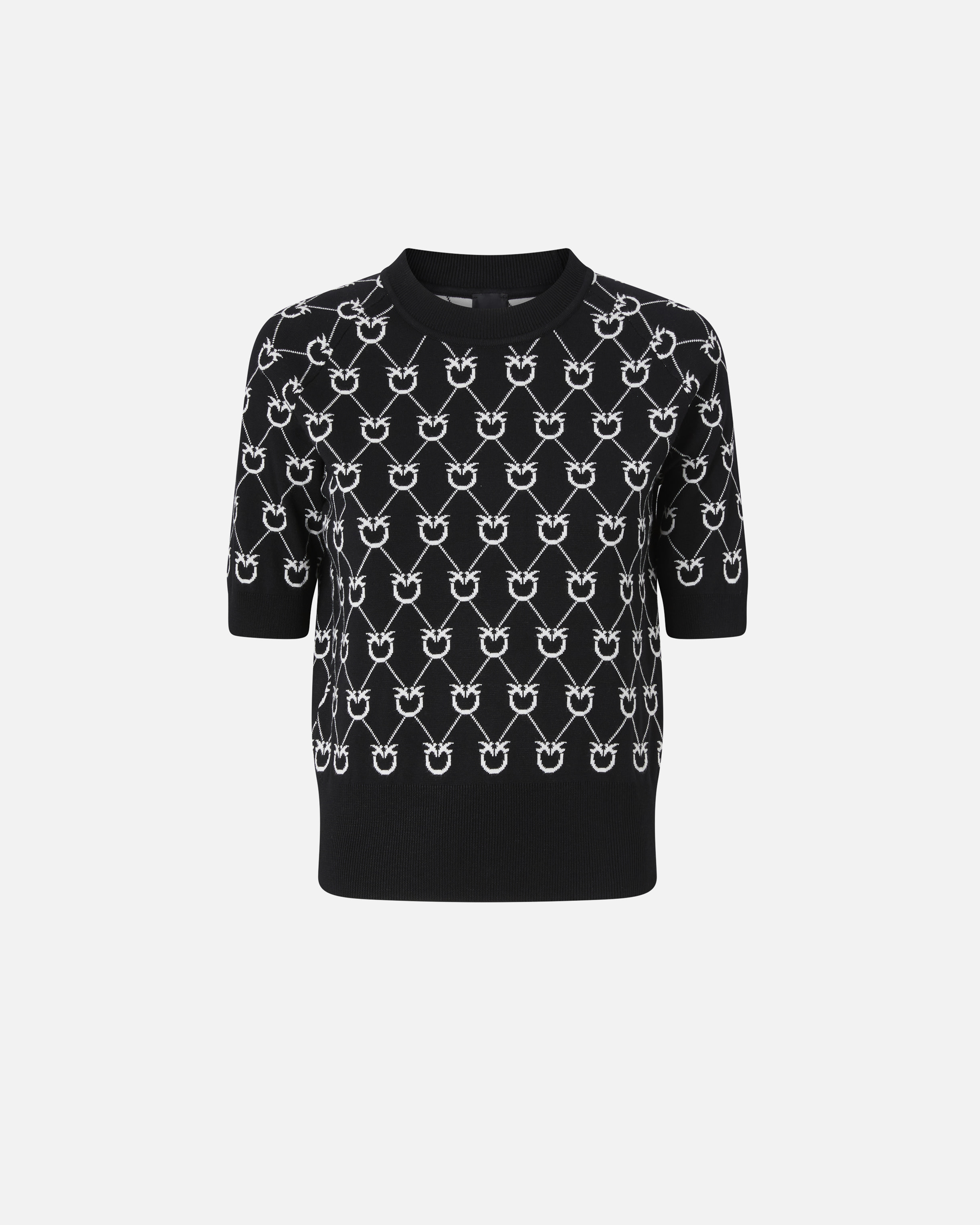 Pinko, Pull à manches mi-longues en jacquard à motif Monogram, Noir limousine, S