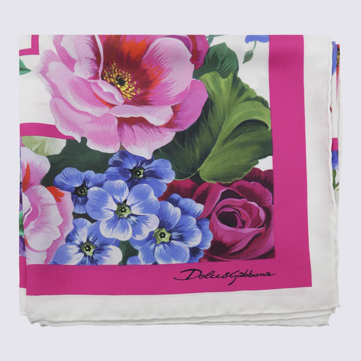 Dolce & Gabbana Flowers And Pink Silk Scarf