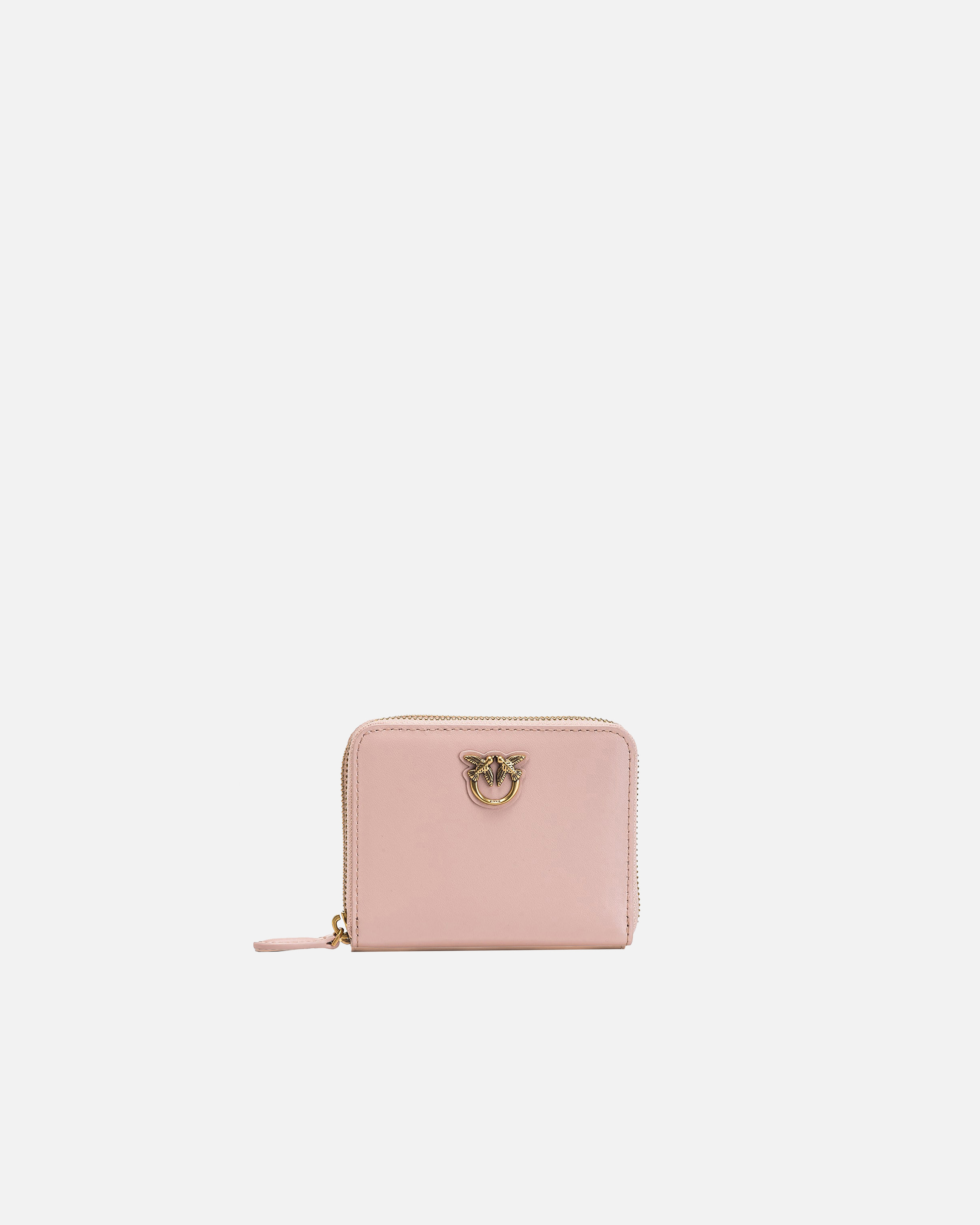 Pinko, Portefeuille carré à contour zippé en cuir, Rose/rose poudré-or antique, U