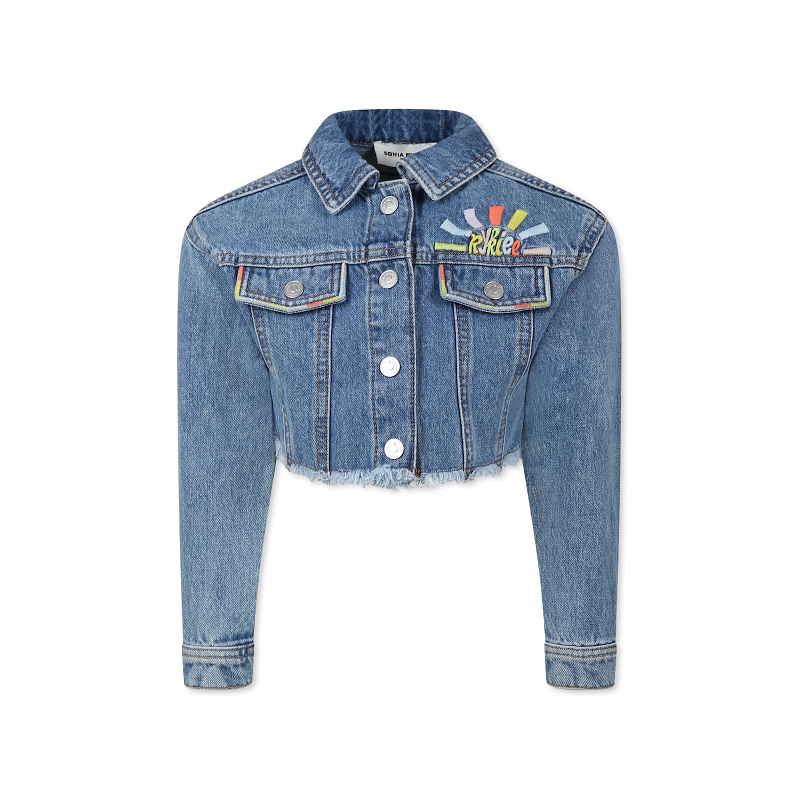 Rykiel Enfant Crop Denim Jacket For Girl With Logo