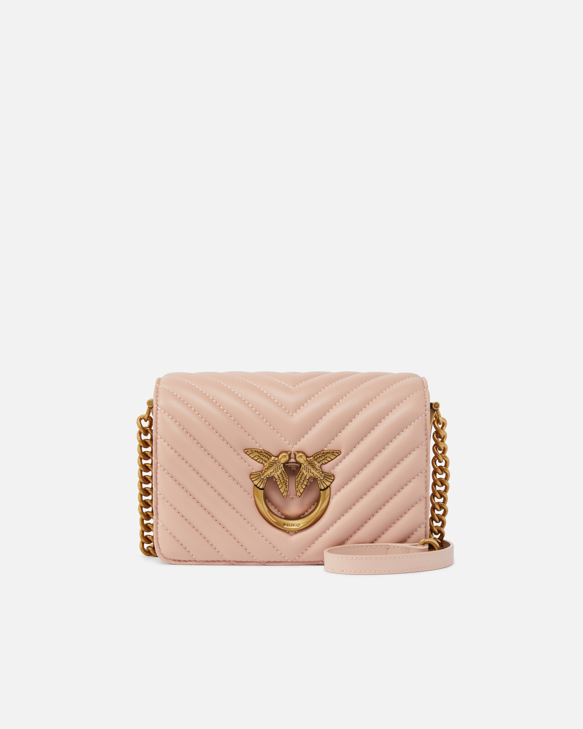 Pinko, Mini Love Bag Click Chevron, Rose/rose poudré-or antique, U