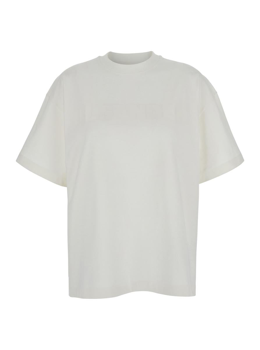 White Crewneck T-Shirt With Tonal Logo Print On The Front In Cotton Woman
