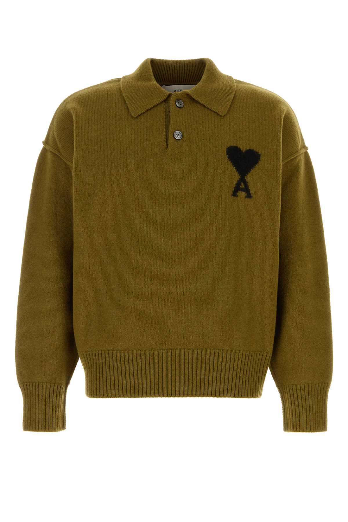 Ami Alexandre Mattiussi Olive Green Wool Polo Shirt