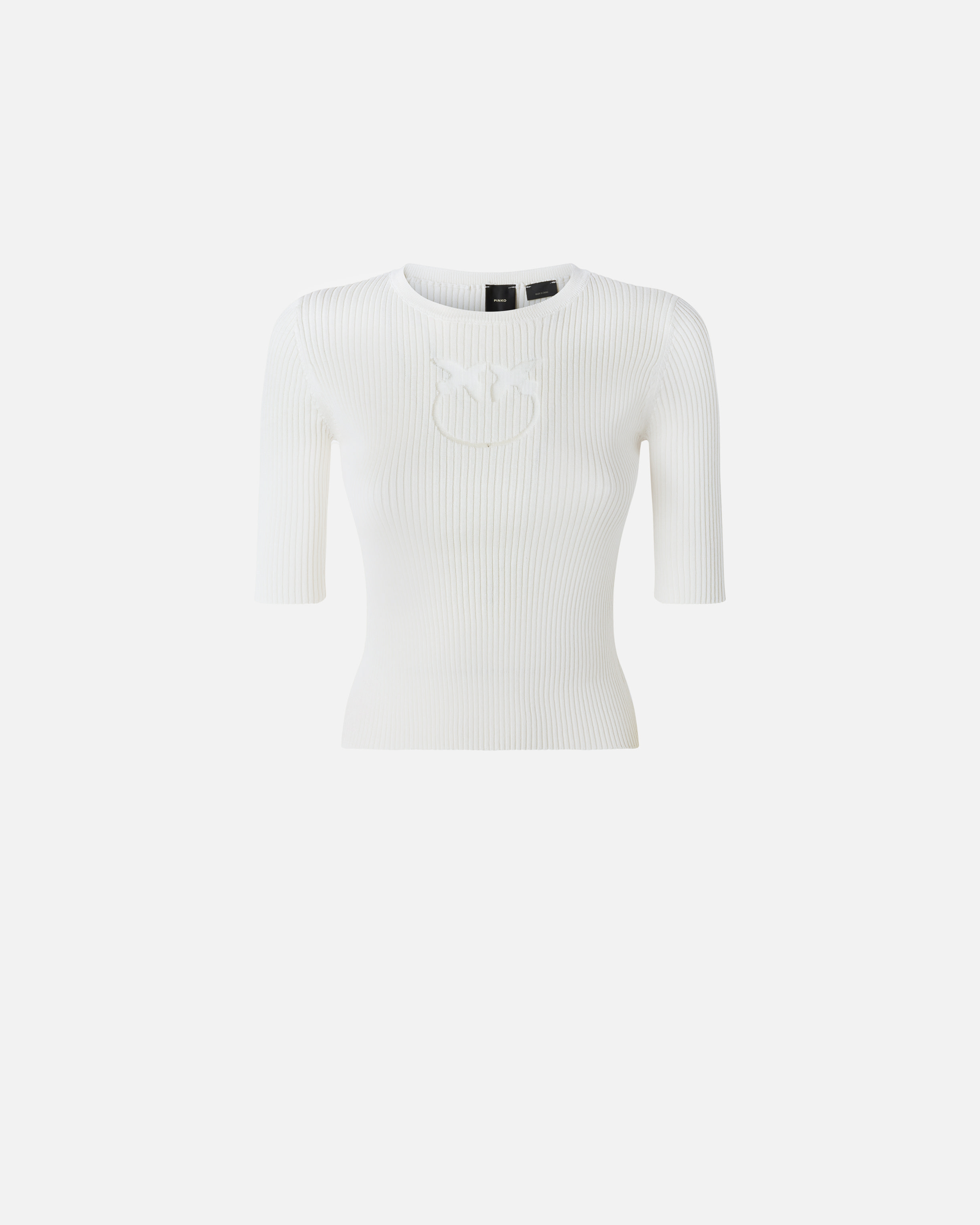 Pinko, Pull côtelé avec logo Love Birds transparent, Blanc-blanche-neige, XS