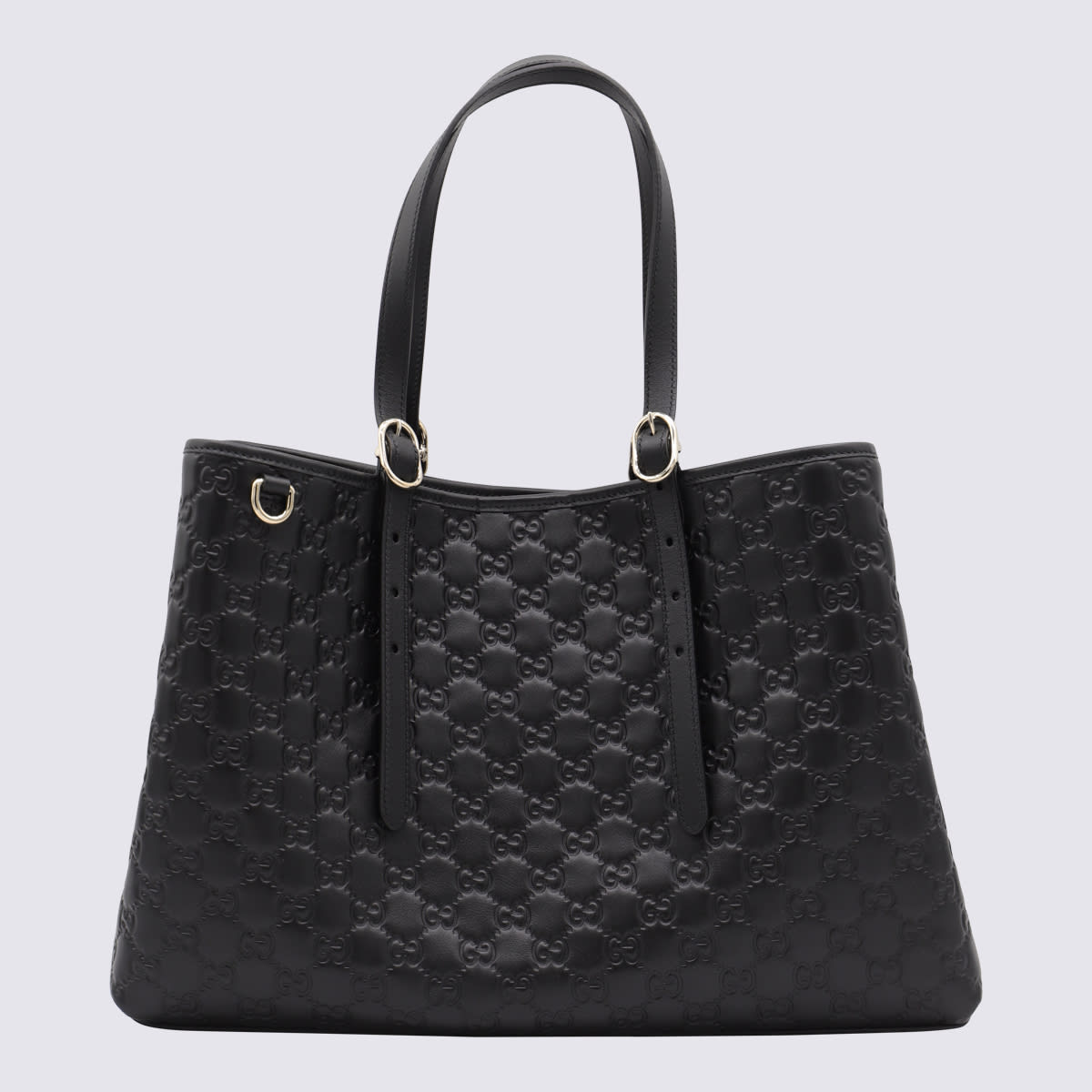 Gucci Black Leather Emblem Big Totes