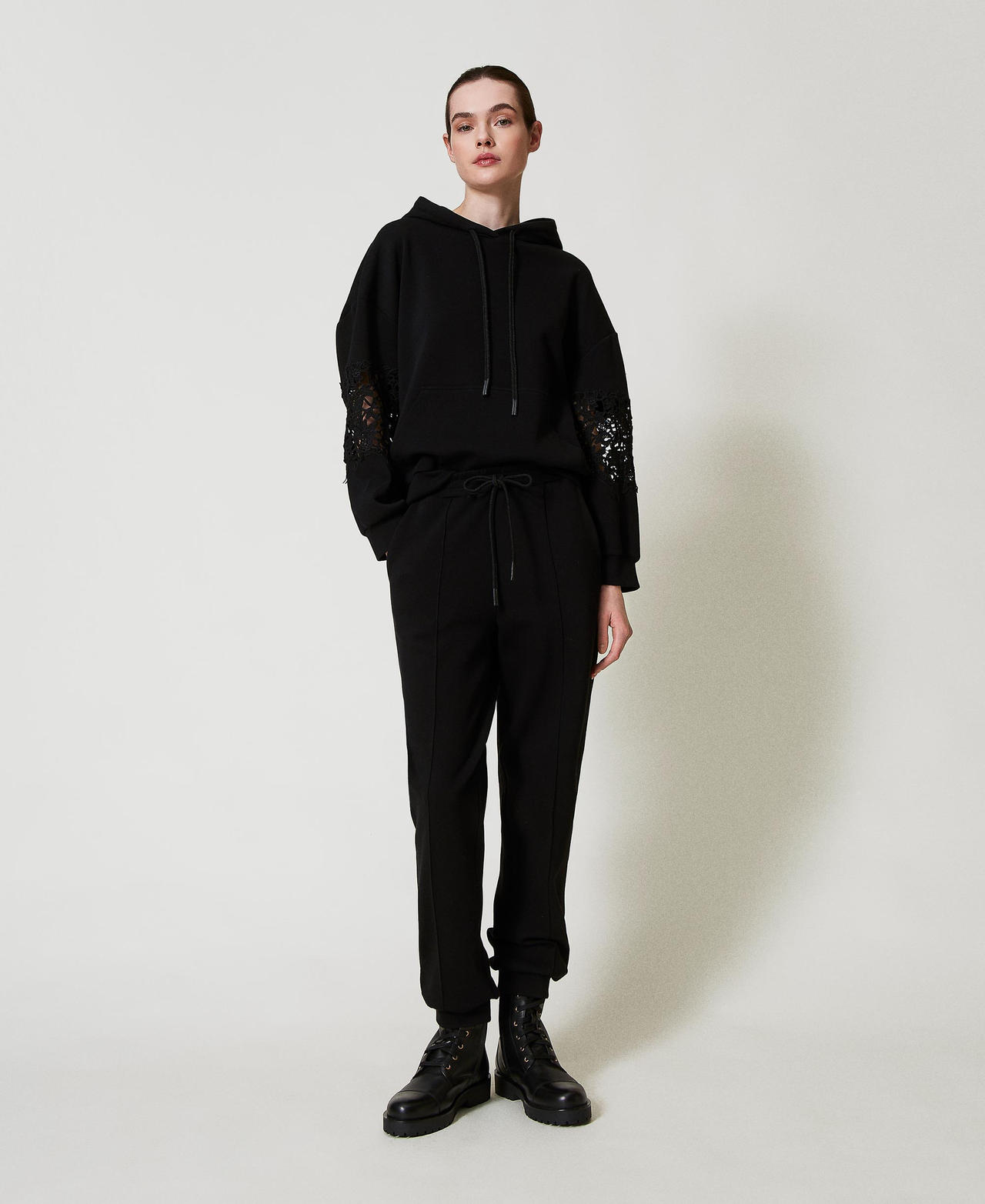 Twinset Pantalons - Pantalon de jogging en molleton, Noir, Coton, Taille: L