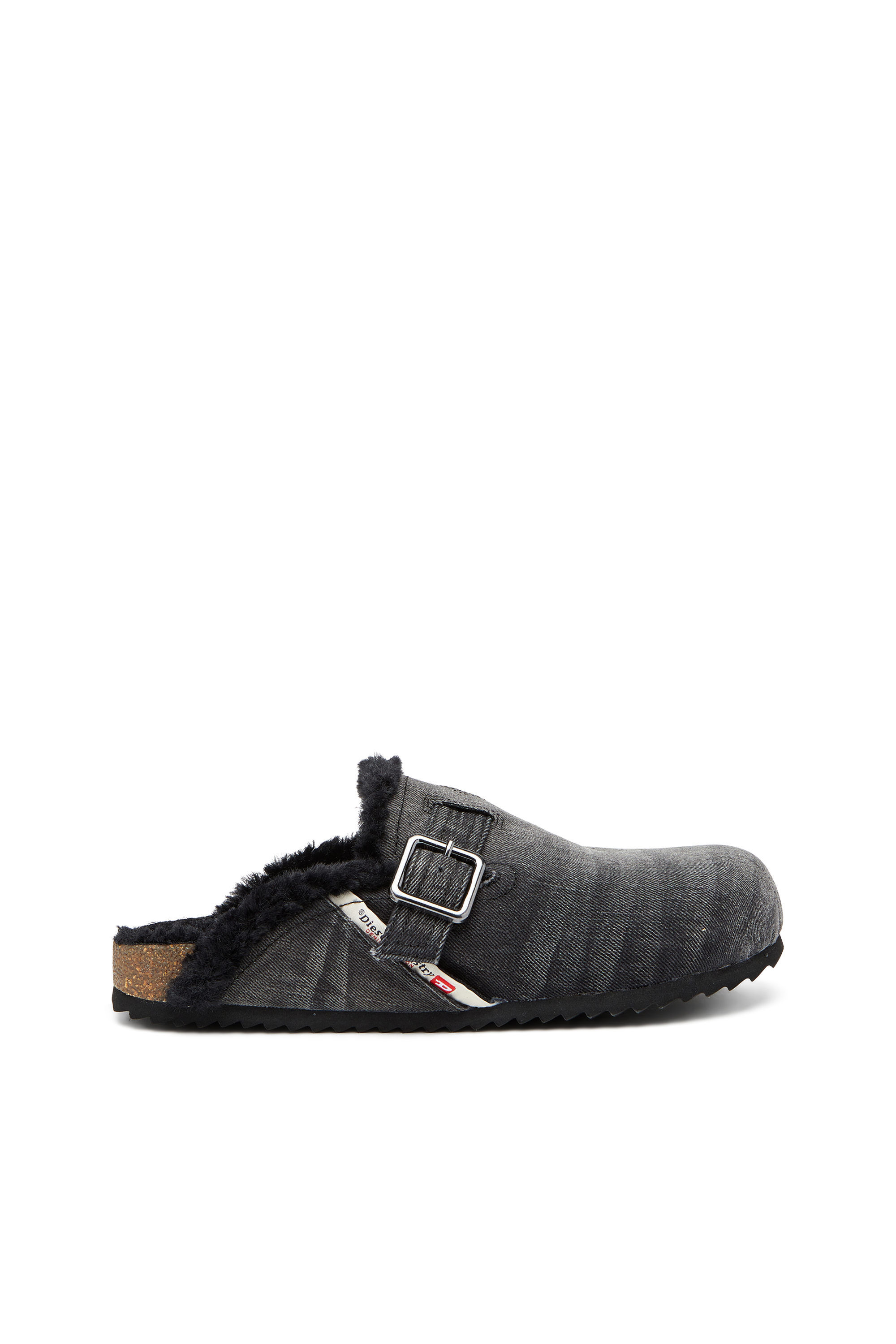 Diesel - D-Woodstock-Denim mules with fluffy lining - Slides - Man - Black