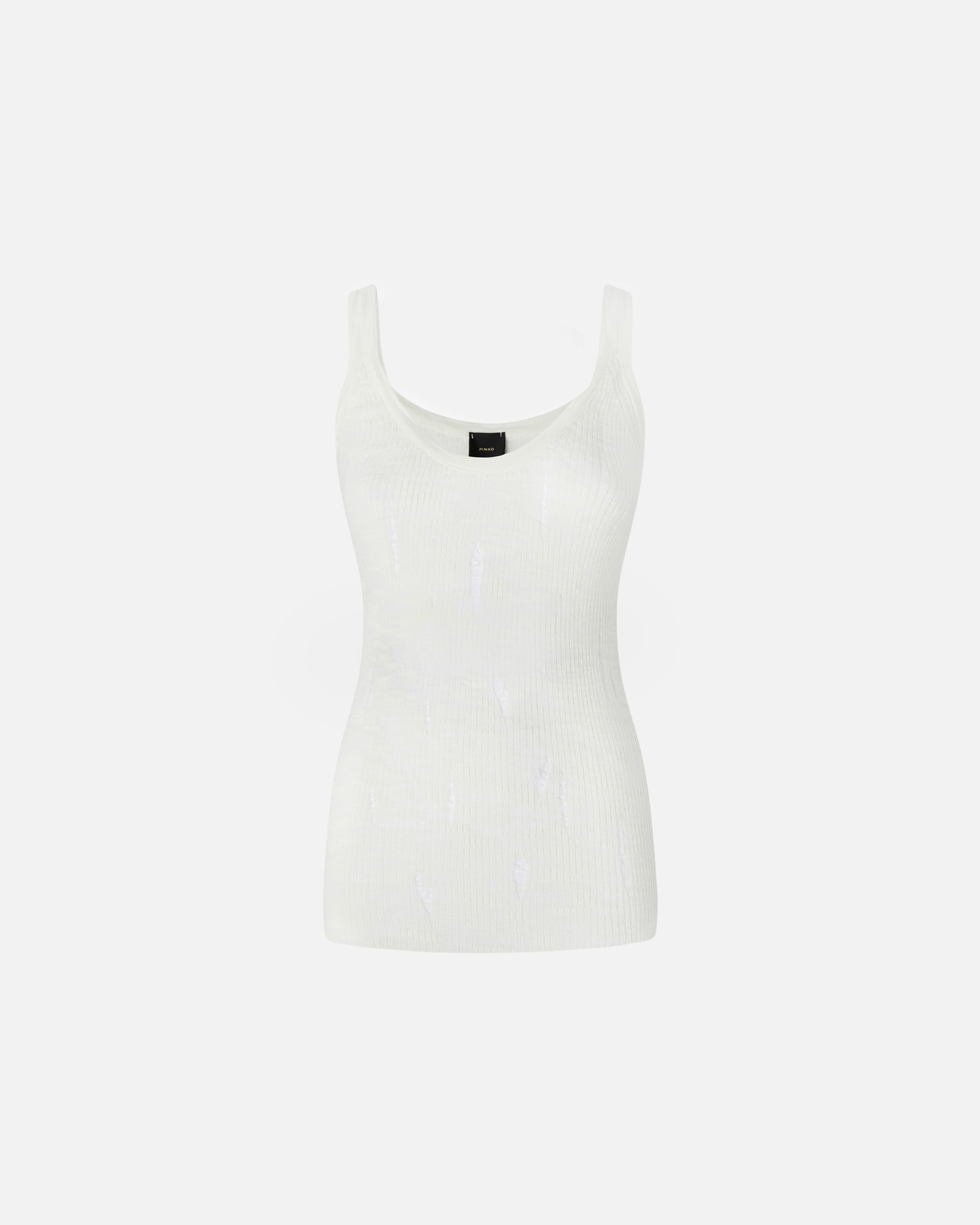 Pinko, Débardeur côtelé léger déchiré, Blanc-blanche-neige, XXS