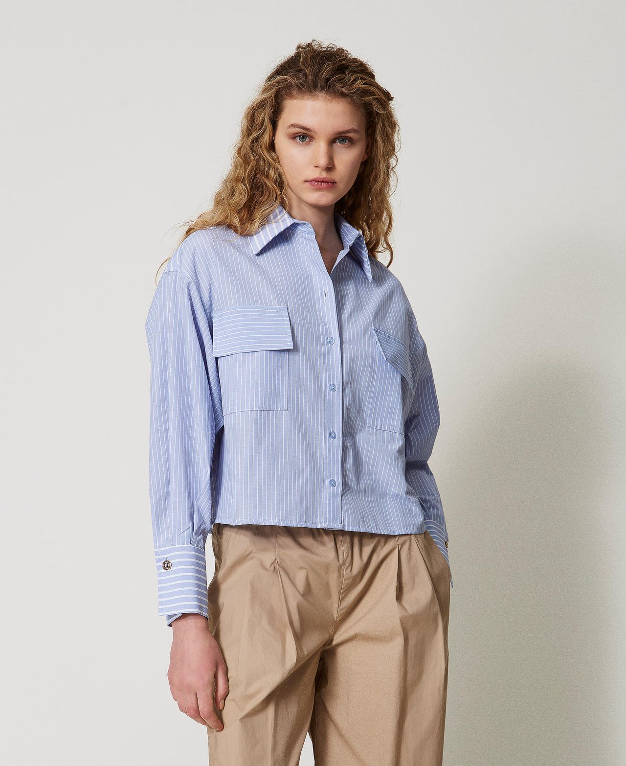 Twinset Chemises - Chemise boxy rayée, Mélange Petite Rayure Bâton, À rayures, Taille: 38