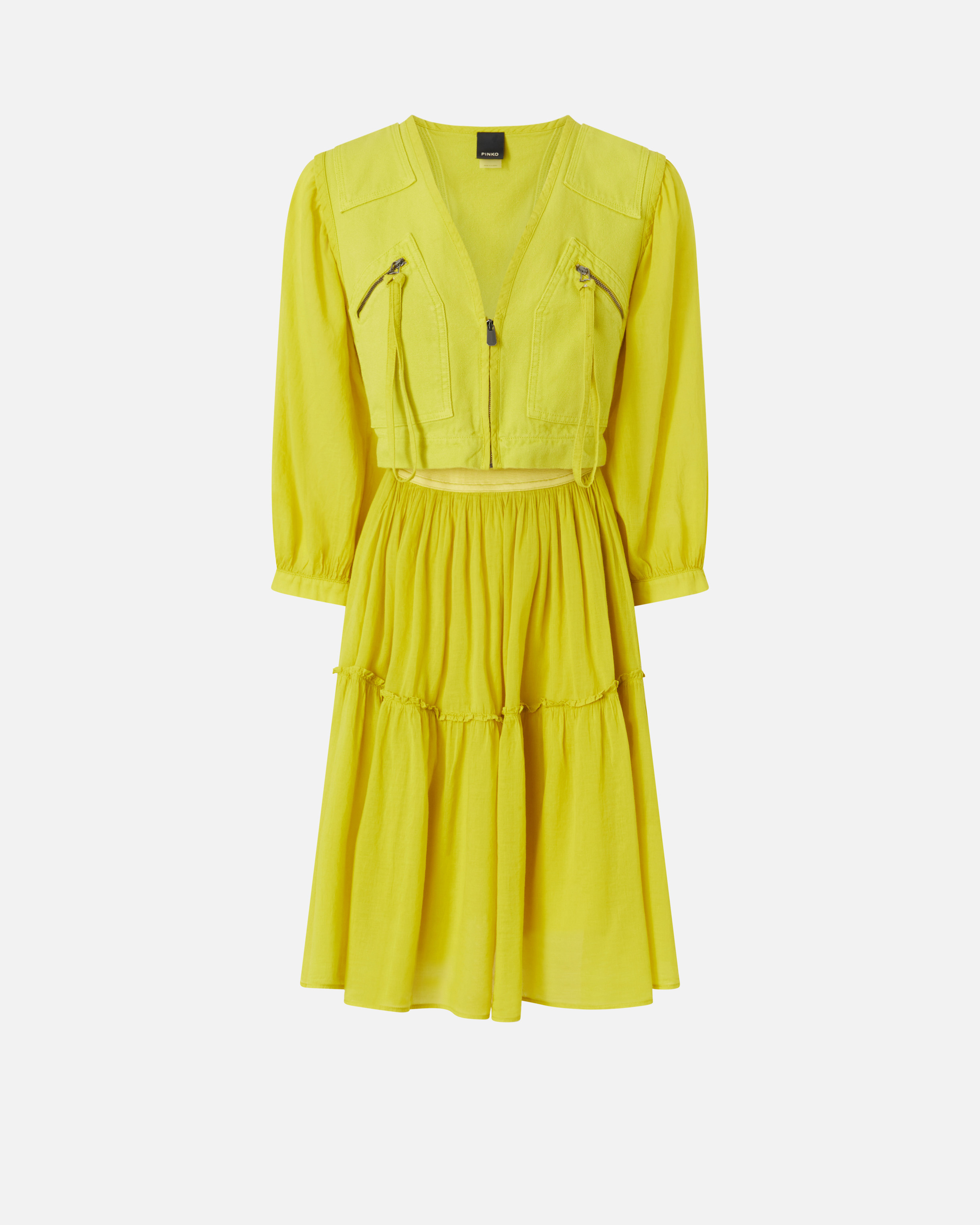 Pinko, Mini-robe effet deux pièces avec jupe fluide, Jaune vitaminé, 36