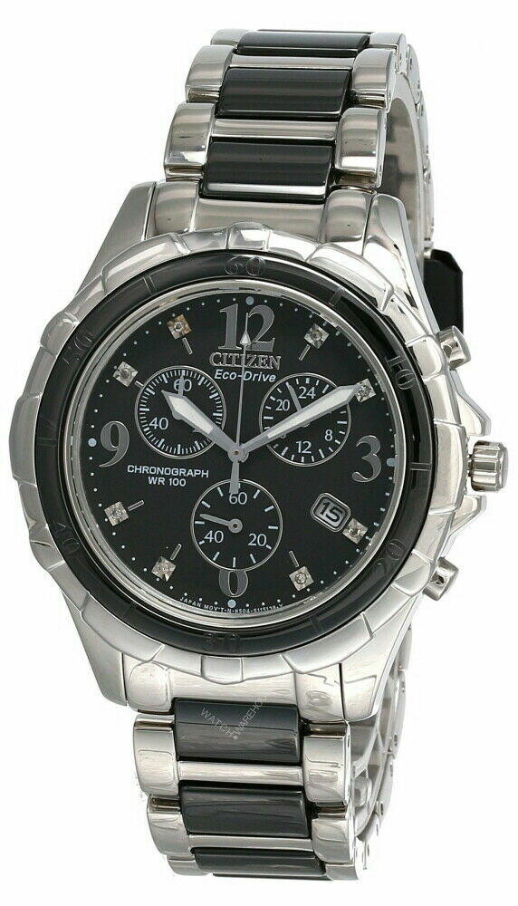 CITIZEN Eco Drive Black Dial 2-Tone Ceramics Men's Watch FB1241-53E