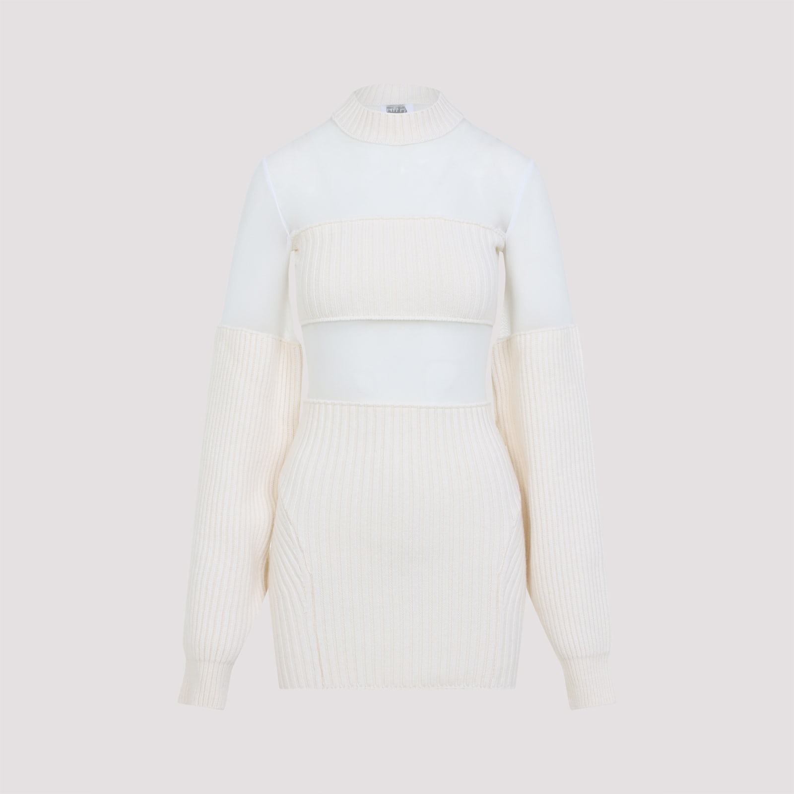 Jean Paul Gaultier Wool Short Dress With Mesh Details