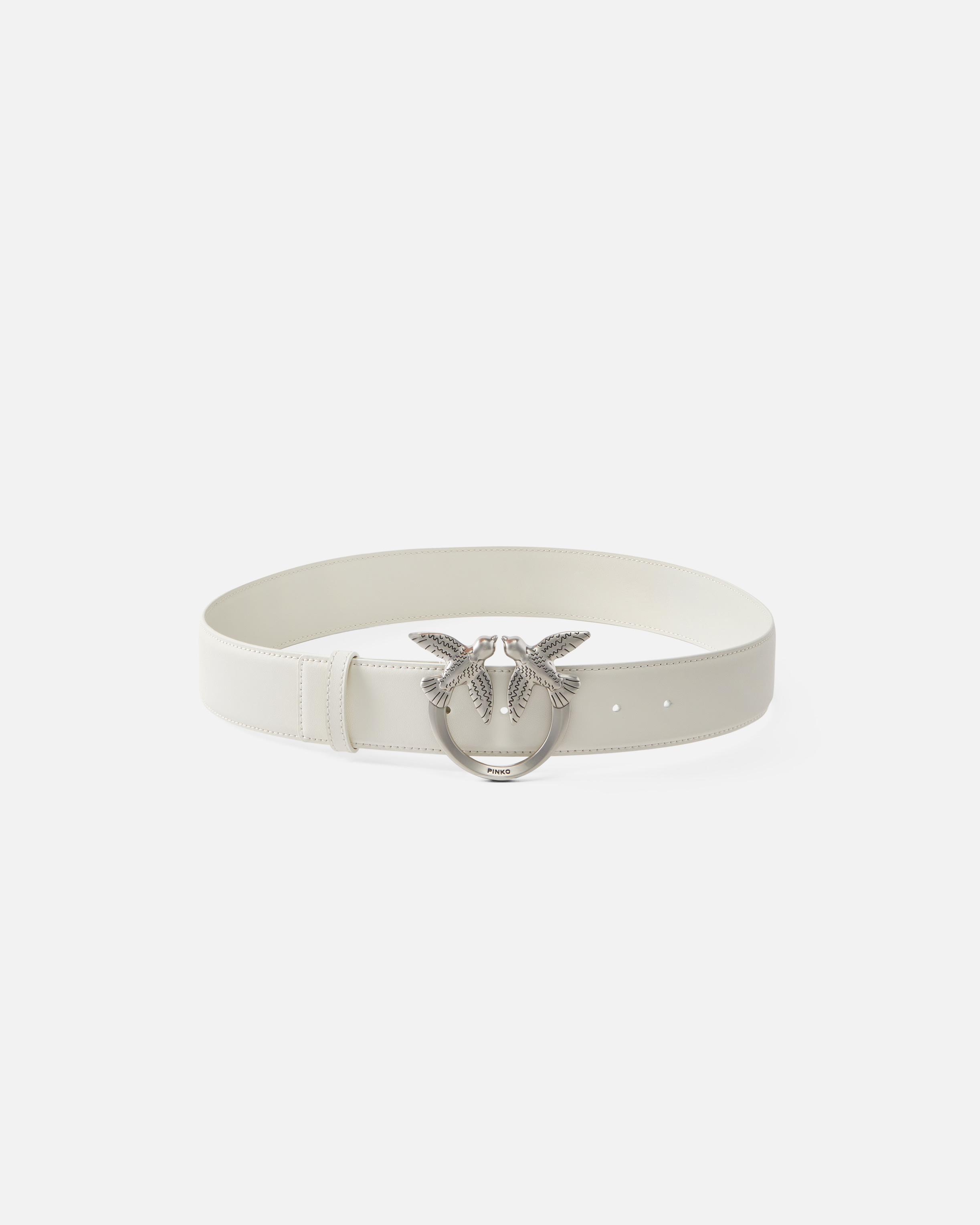 Pinko, Ceinture large Love Birds en cuir 4cm, Blanc+blanc-vieil argent, S
