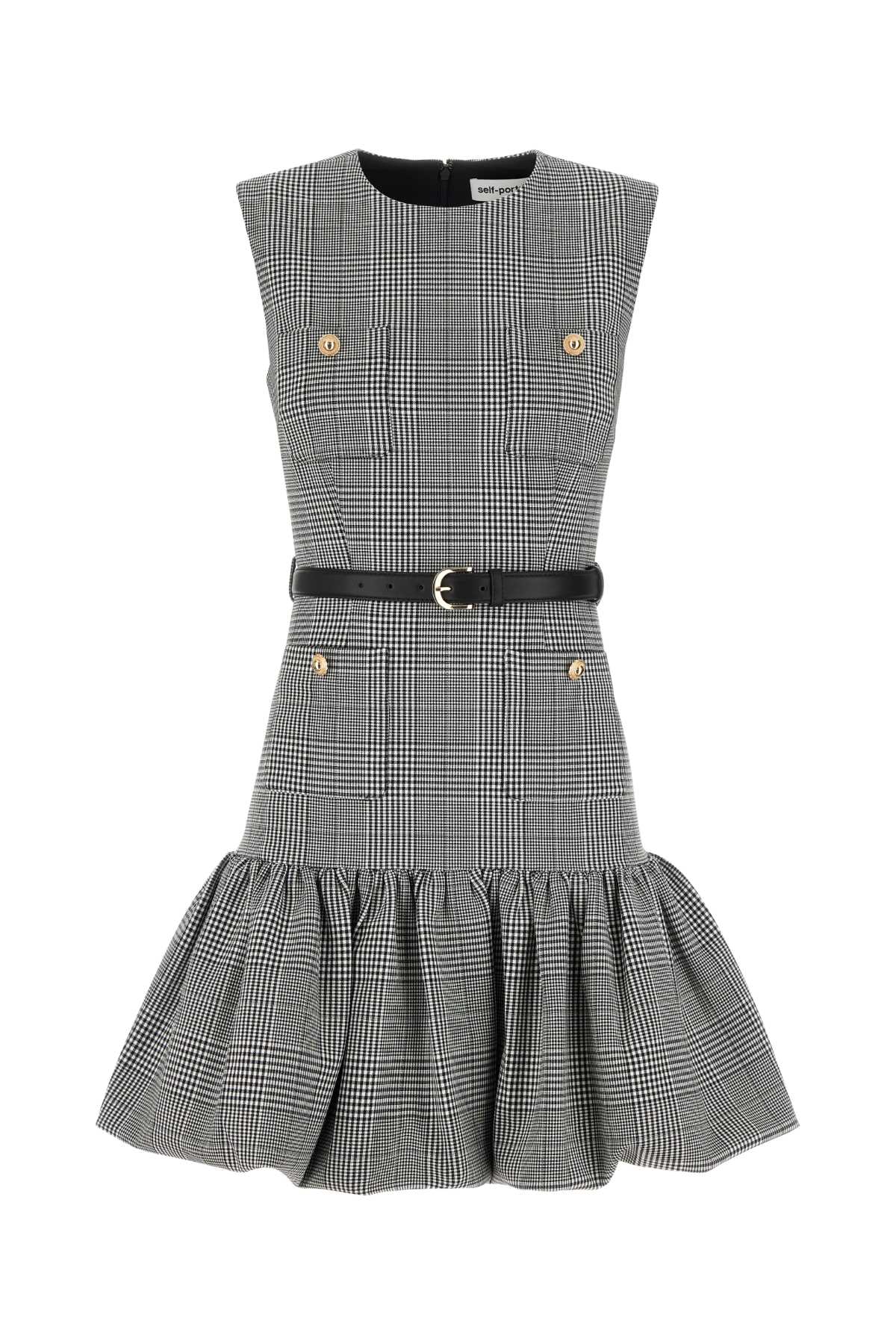 self-portrait Emboidered Stretch Glencheck Mini Dress
