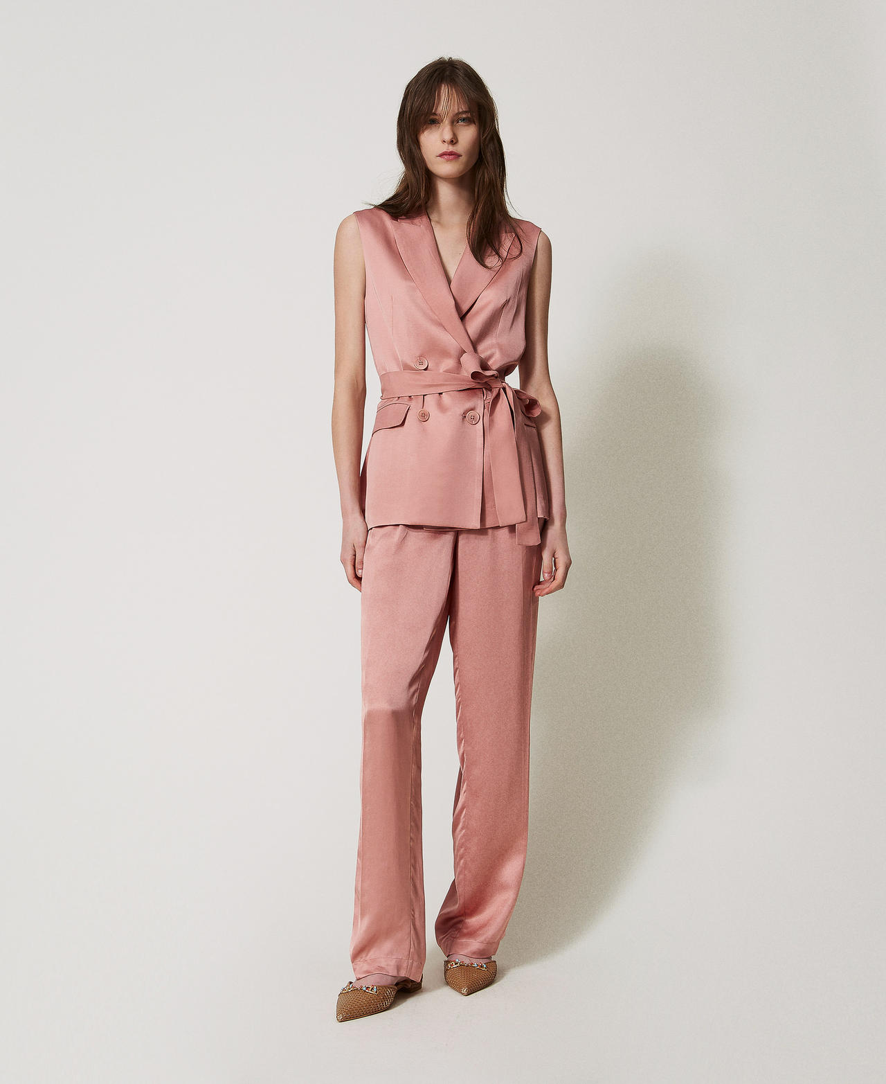 Twinset Pantalons - Pantalon en envers satin, Dusty Coral, Taille: 38