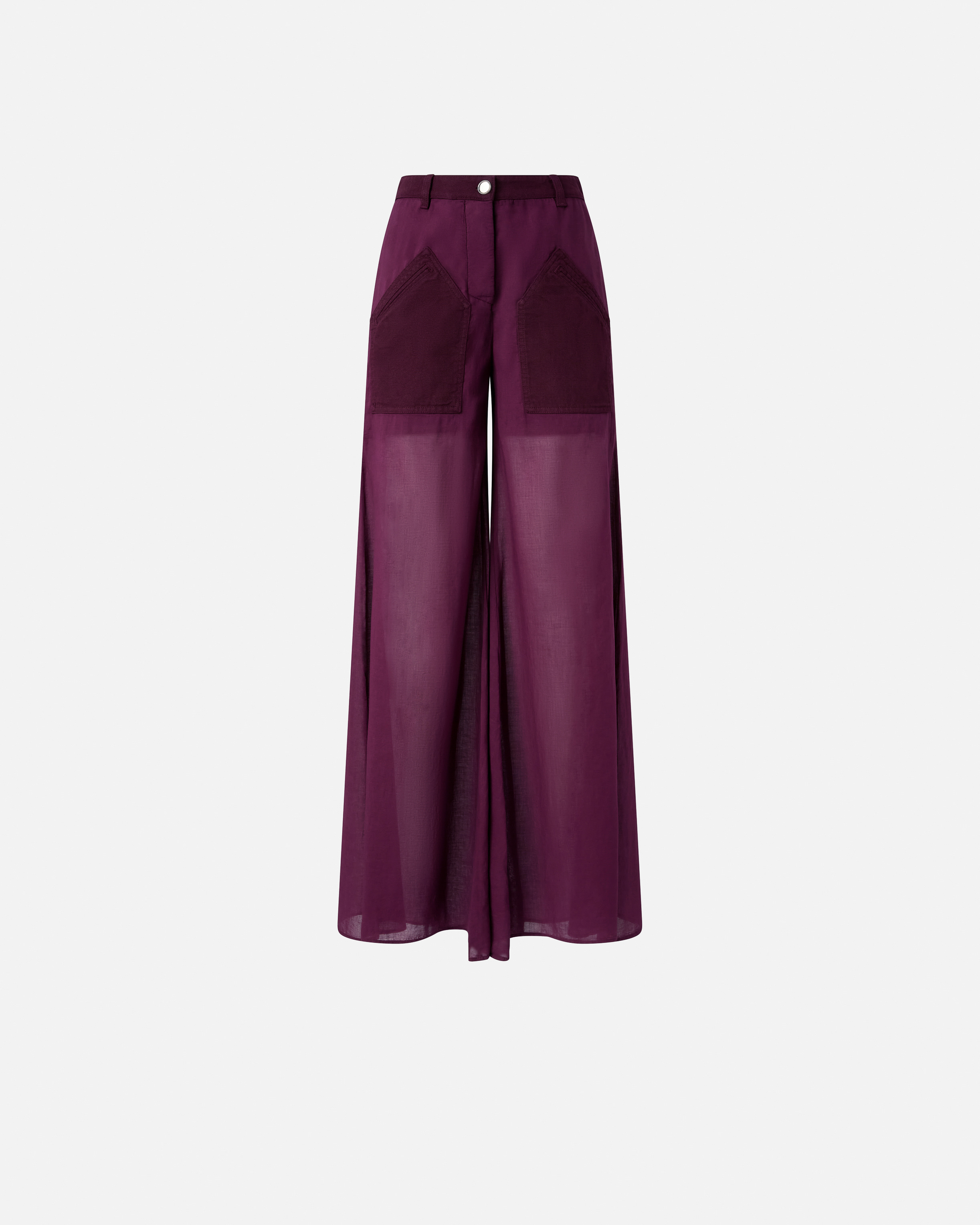 Pinko, Pantalon palazzo en coton avec poches, Bordeaux intense, 36