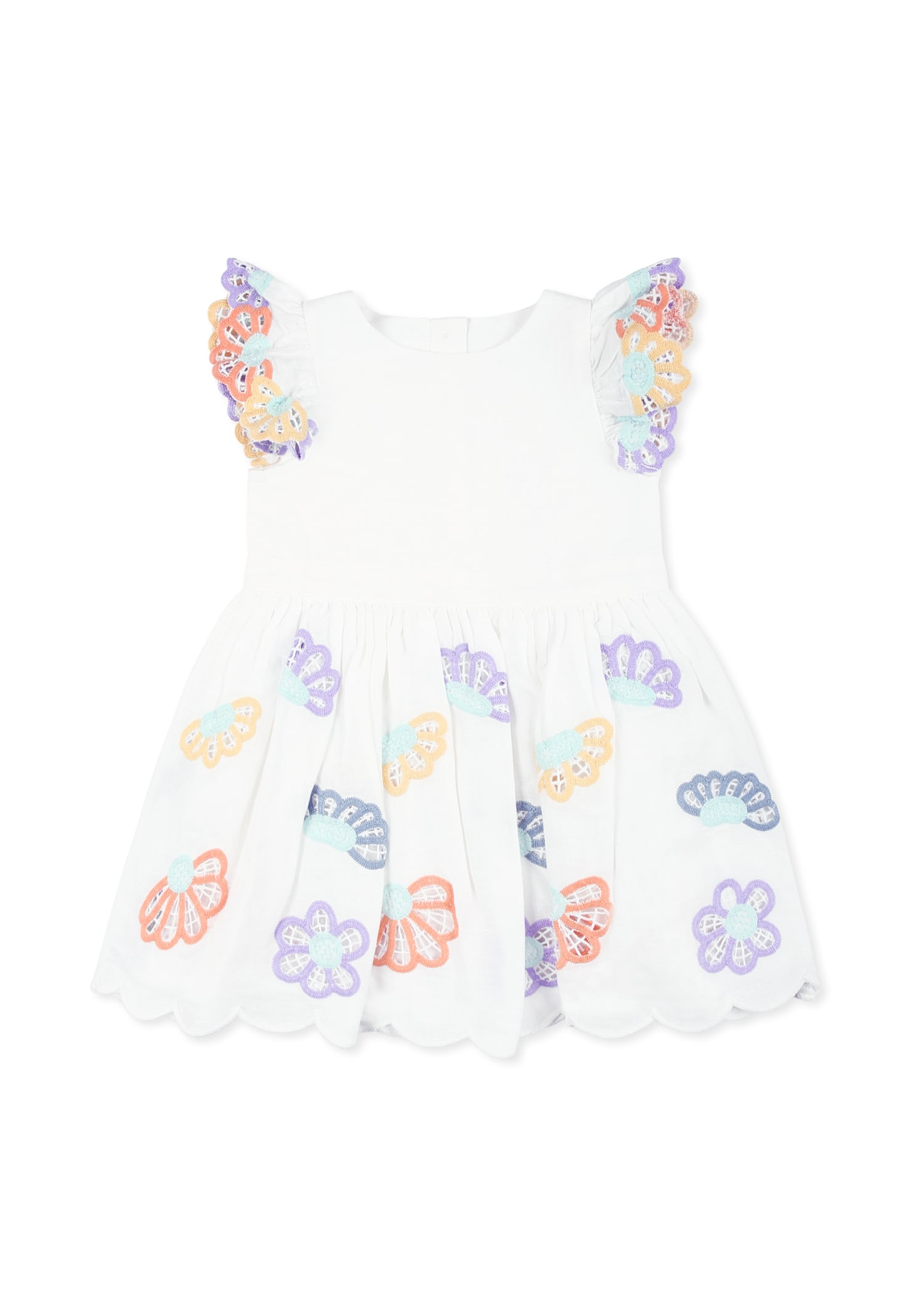Stella McCartney Kids White Dress For Baby Girl Floral Embroidery