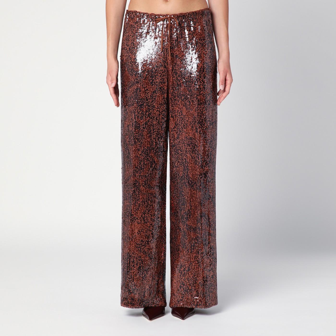 Dries Van Noten Brown Wide Trousers With Micro Sequins