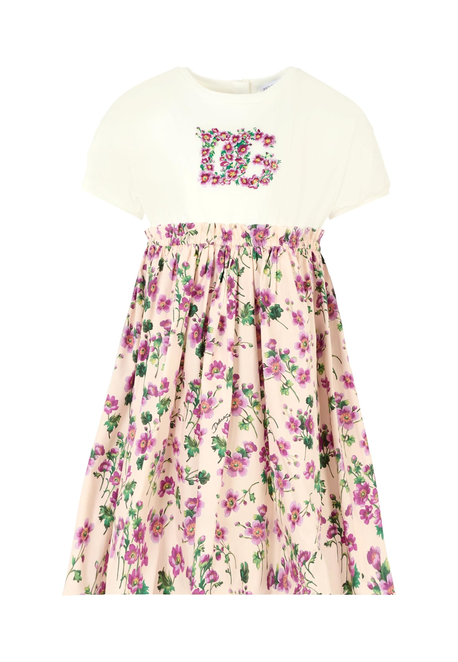 Dolce & Gabbana Pink Dress For Girl With Flowers And Logo