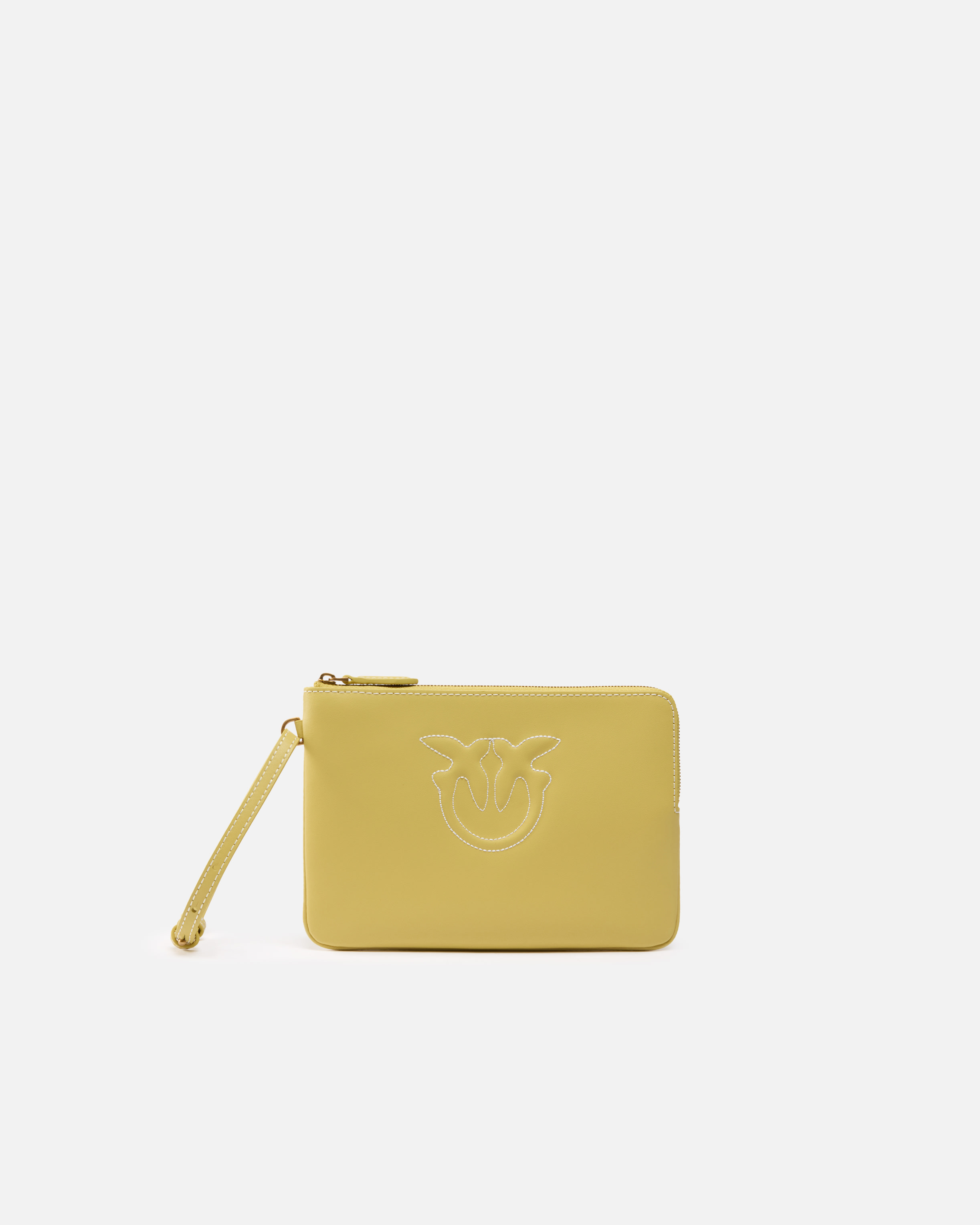 Pinko, Pochette en cuir à porter au poignet avec logo Love Birds, Citron vert-or antique, U