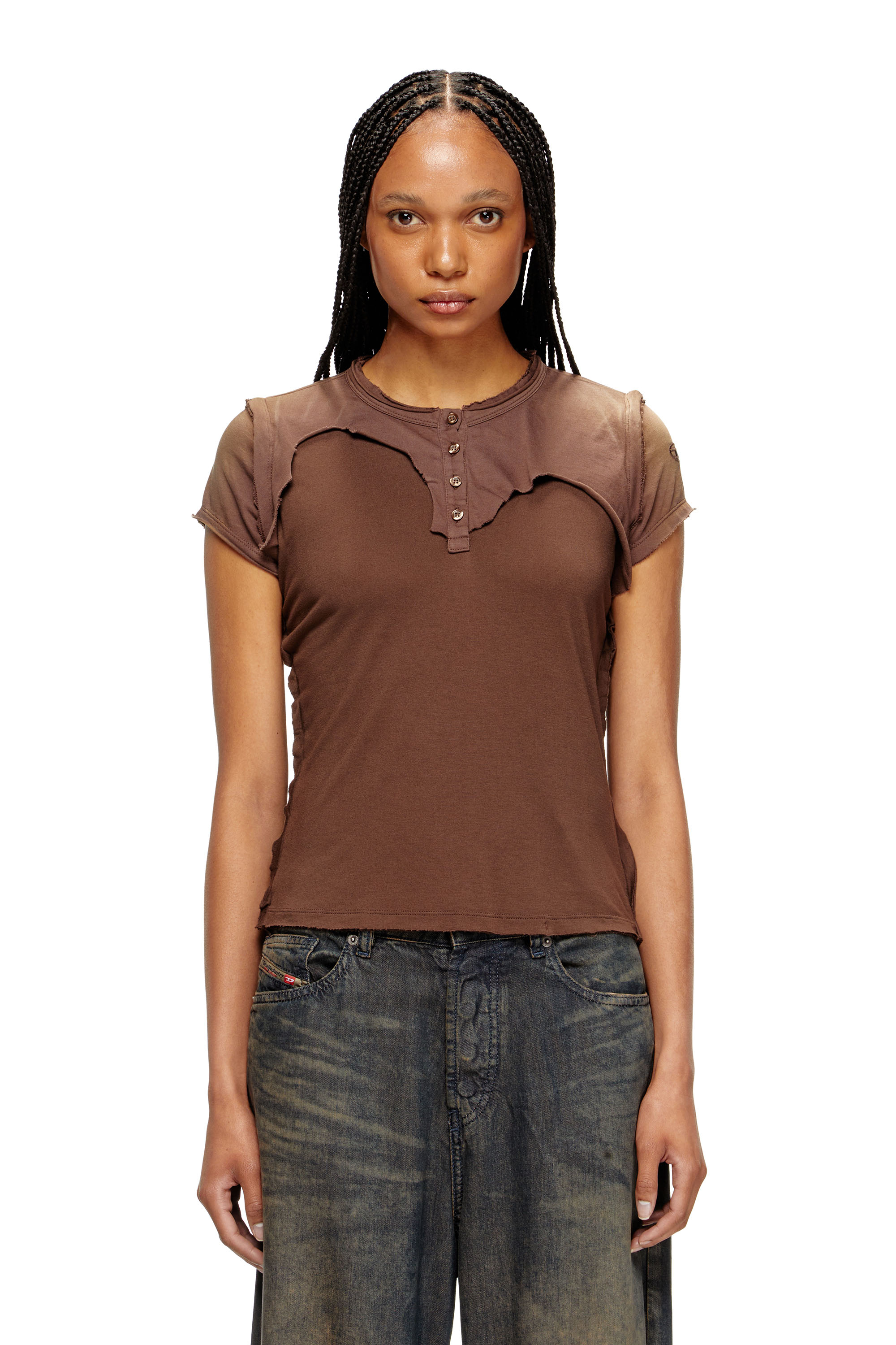 Diesel - Henley T-shirt with peel-off effect - T-Shirts - Woman - To Be Defined