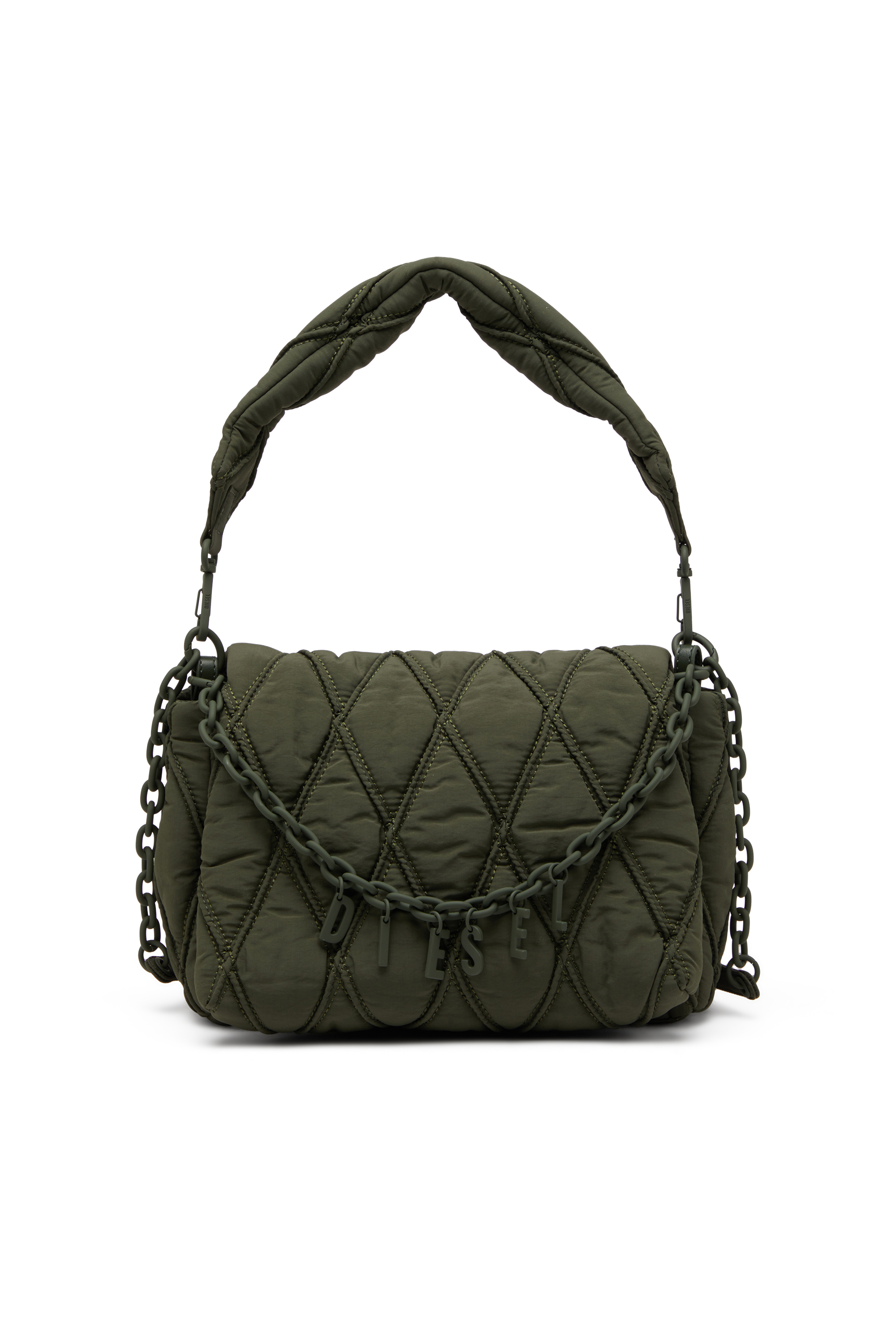 Diesel - Charm-D M-Shoulder bag in quilted nylon - Shoulder Bags - Woman - Green